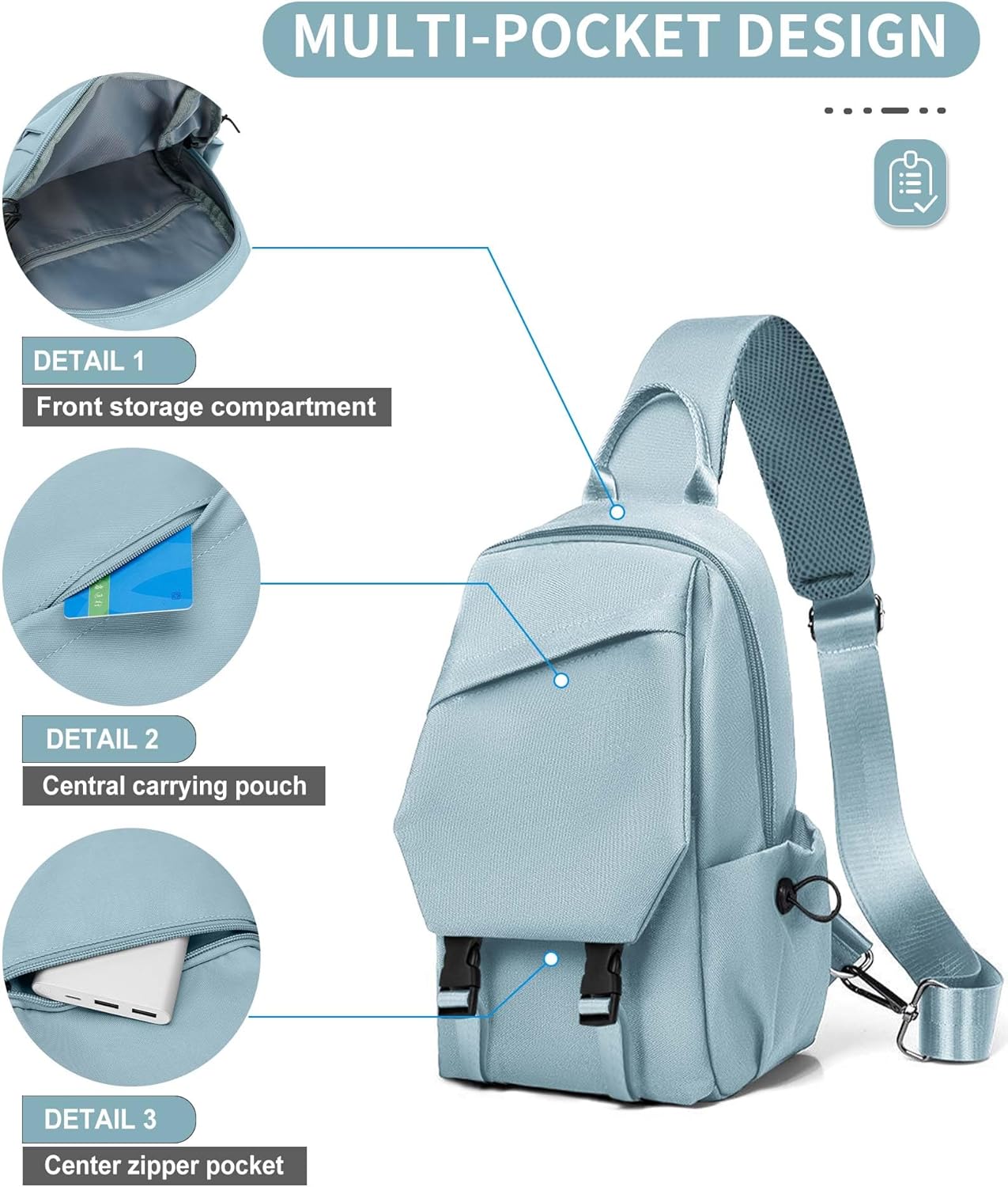 SEAFEW Light Blue Sling Bag for Men Women, Small Anti Theft One Strap Motorcycle Backpack Sling Tactical Chest Bag for Swimming Diving Outdoor Sports - Image 6