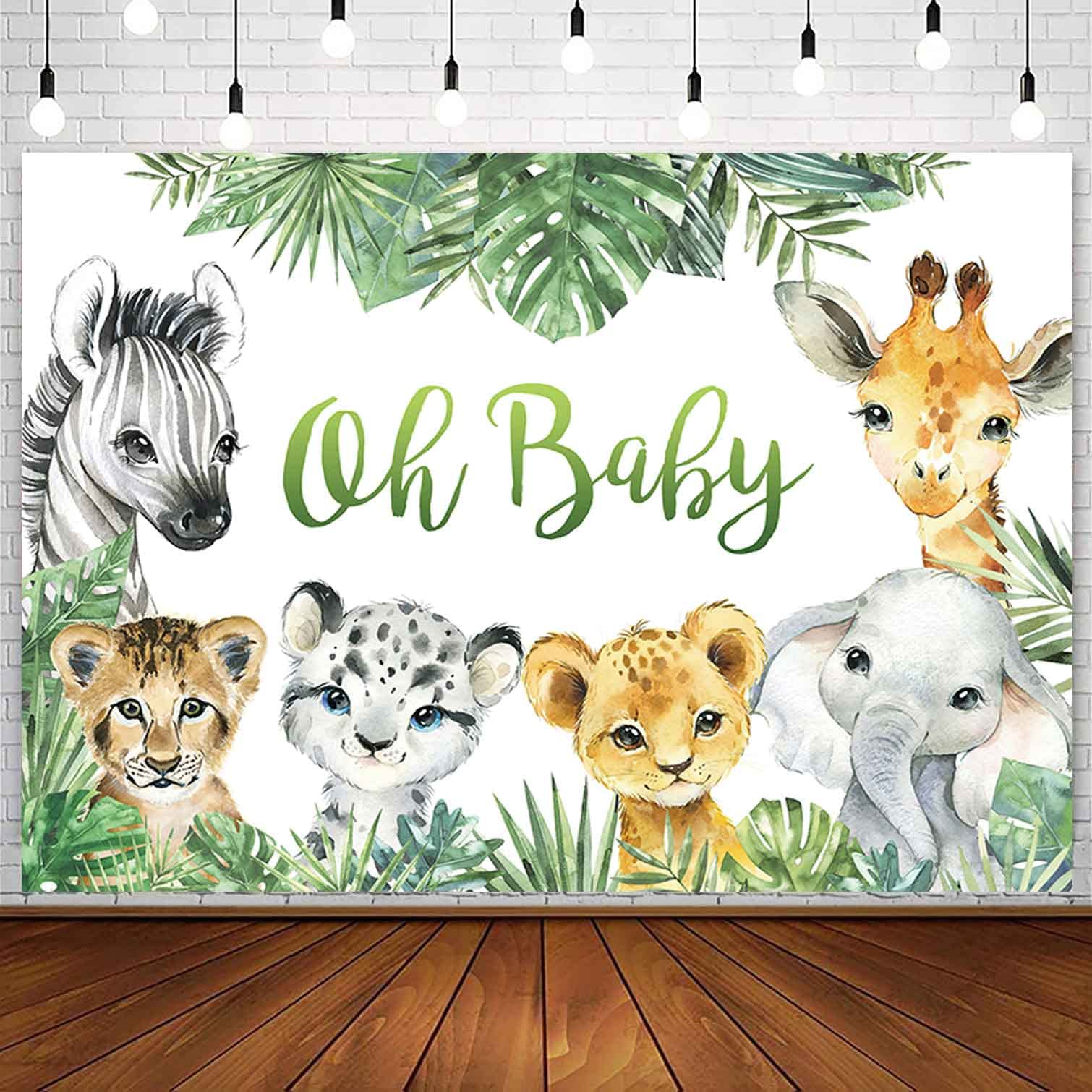 Ayayiya 7x5ft Safari Baby Shower Backdrop Jungle Animals Wild One Birthday Photography Background Greenery Zoo Animal Boy Baby Shower Party Cake Table