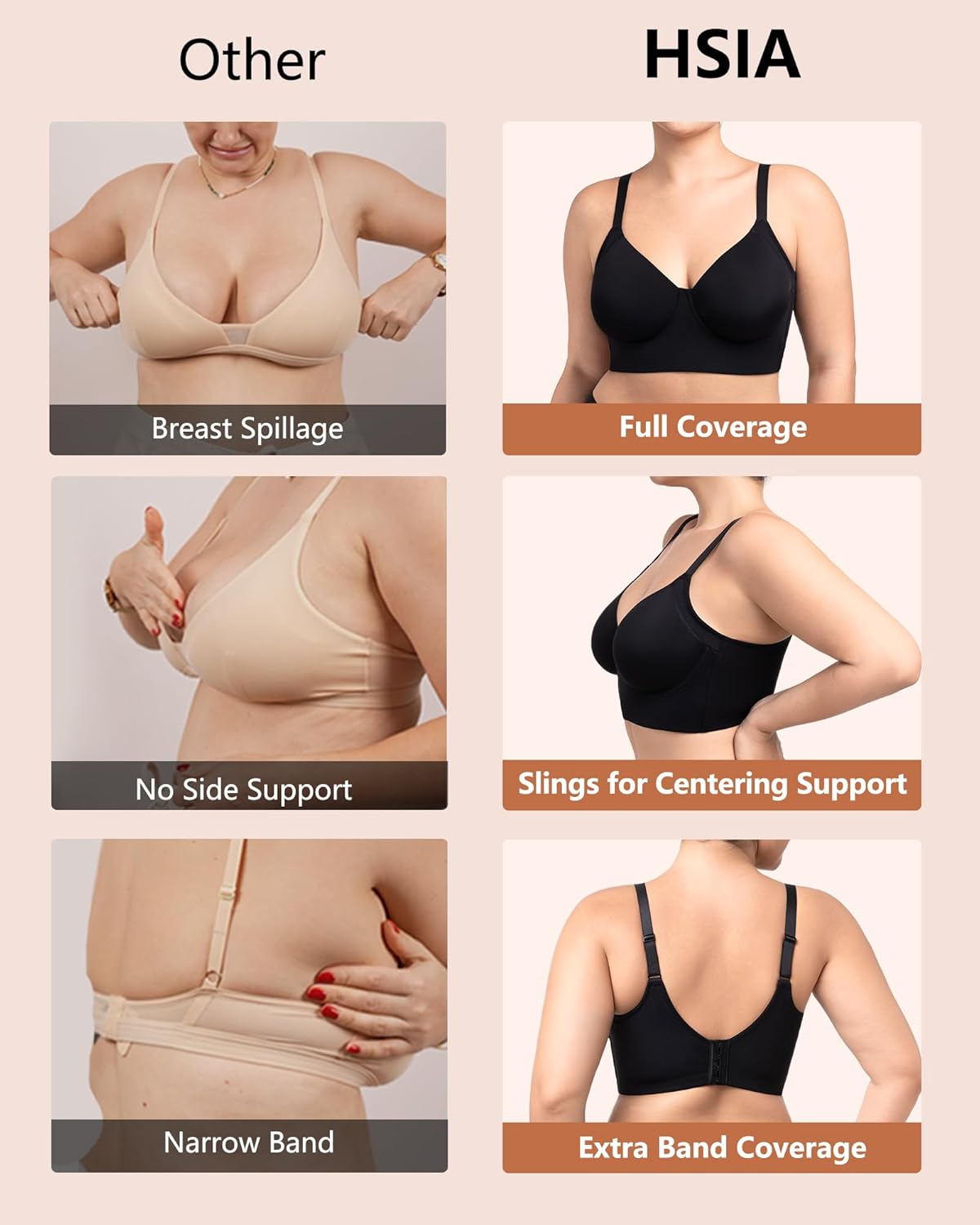 HSIA Women's Minimizer Bra Full Coverage Plus Size T-Shirt Longline Smooth Seamless Unlined Bra Underwire Corset, Black 38H - Image 5