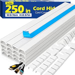 250-inch Cord Hider Kit for Wall Mount TVs, Paintable Cable Raceway with Accessories, White