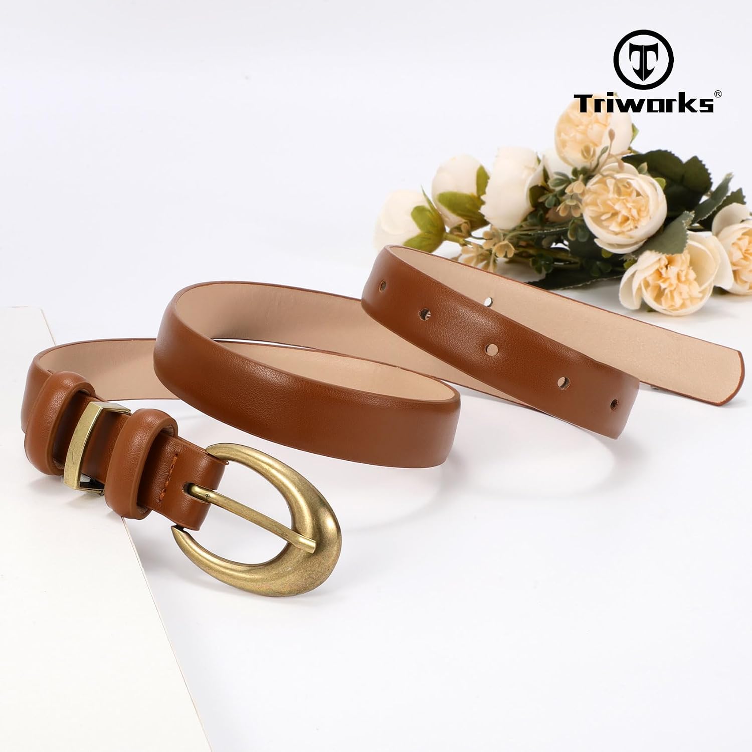 TRIWORKS Women Leather Belt for Jeans Pants Fashion Ladies Skinny Faux Leather Dress belt with Gold Buckle image 4