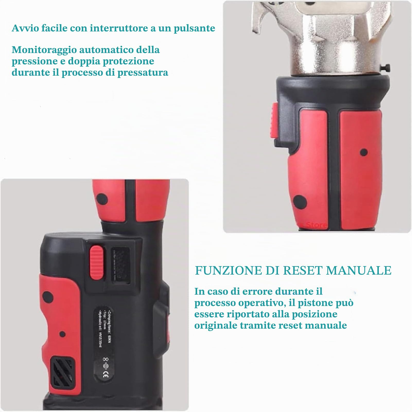 Crimpatrice Idraulica Ricaricabile 16-300Mm², Crimpatrice Elettrica Idraulica, Cavo Alimentato A Batteria Al Litio 18V 4A, Per Terminale In Alluminio Rame blue,Stainless steel