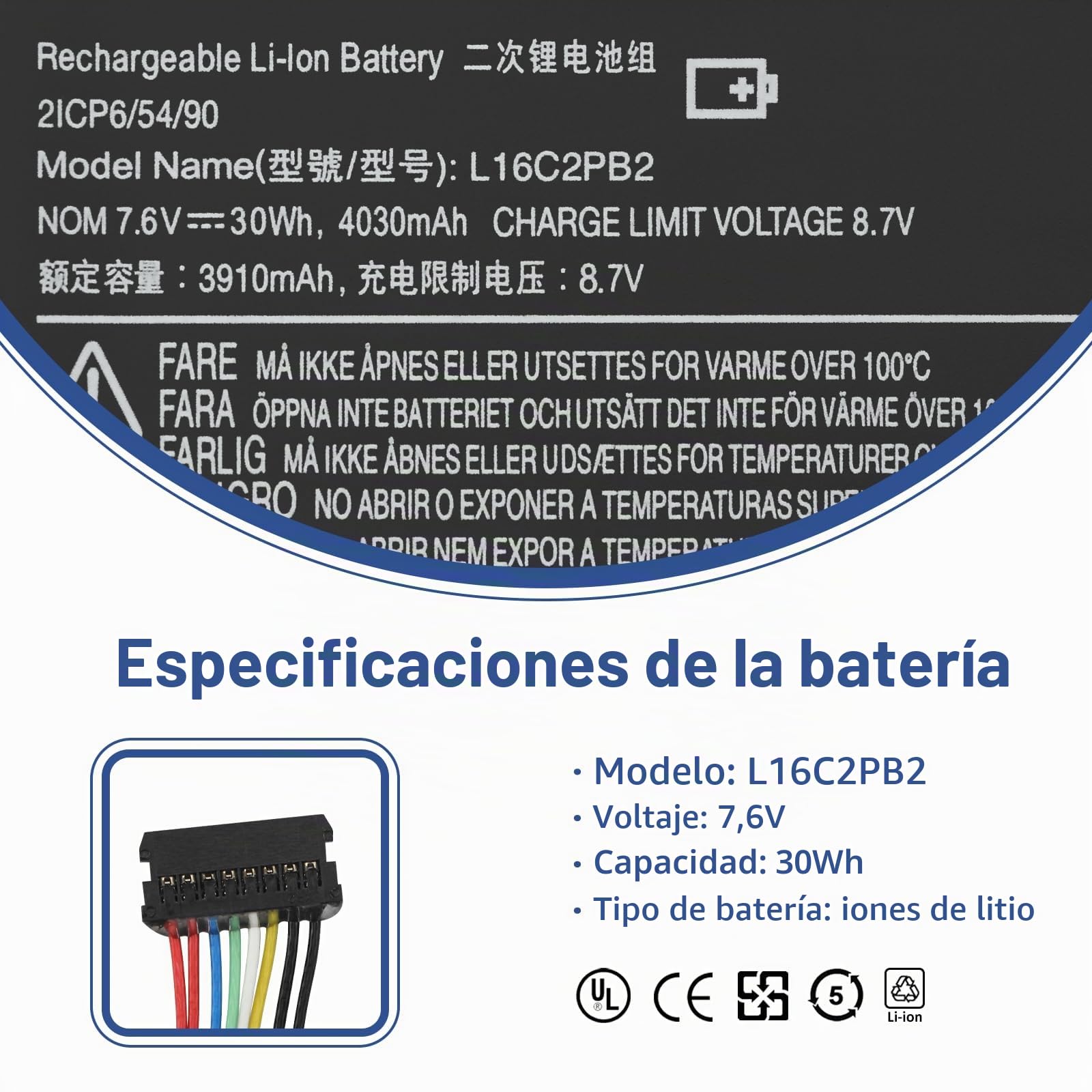 L16C2PB2 - Batería para Lenovo Ideapad 320-15ABR/15IAP/15IKB/15ISK/17IKB 130-14AST/14IKB S145-15AST/15IWL/15IIL/14IIL/14IWL 330-15IKB 520-1 5IKB V320-17IKB V145-15AST V14-IWL V15-ADA 17M2PB7