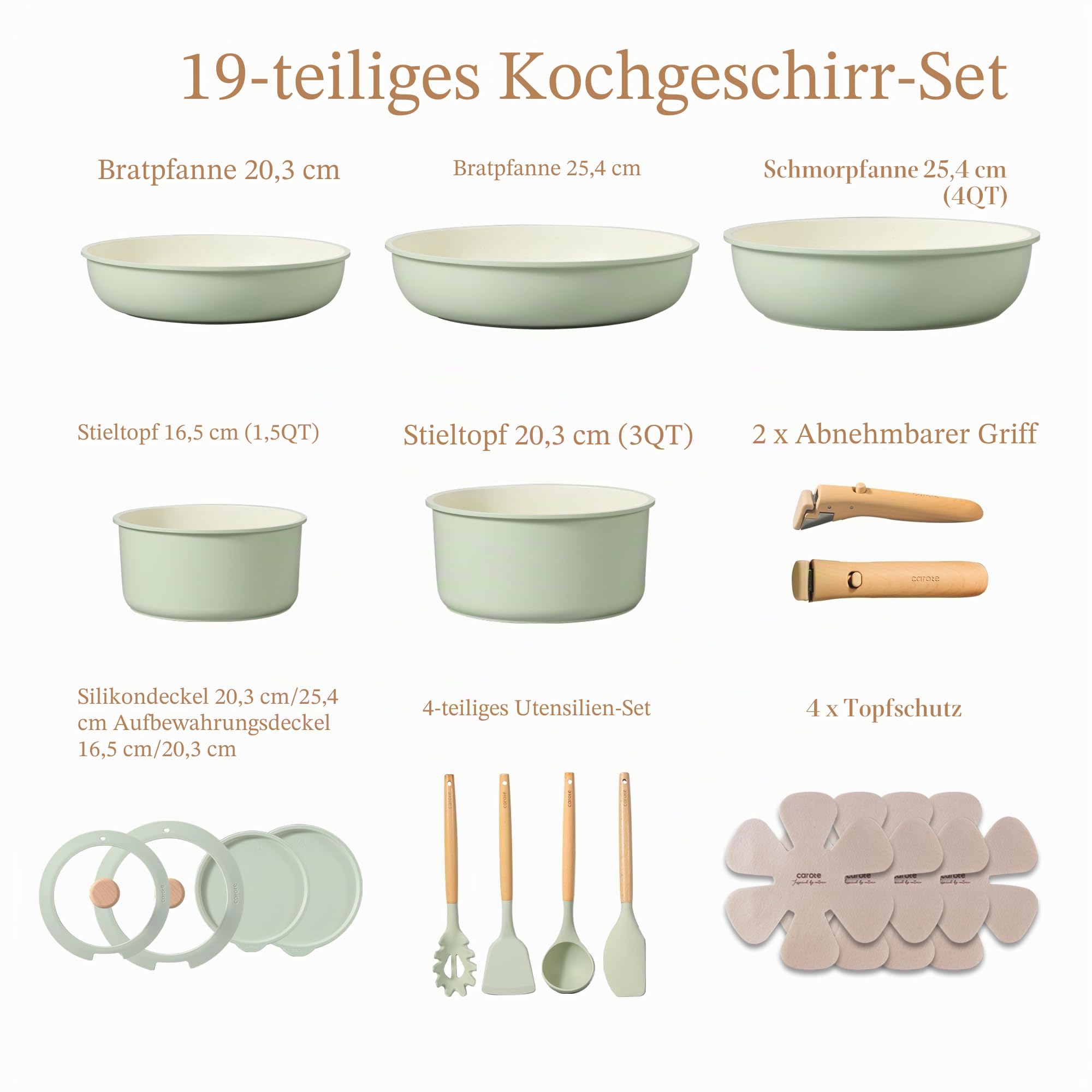 CAROTE Topf- und Pfannenset, 11-teilig, Antihaft-Kochgeschirr-Set Mit Abnehmbarem Griff, Induktionsgeeignet, Für Wohnmobil