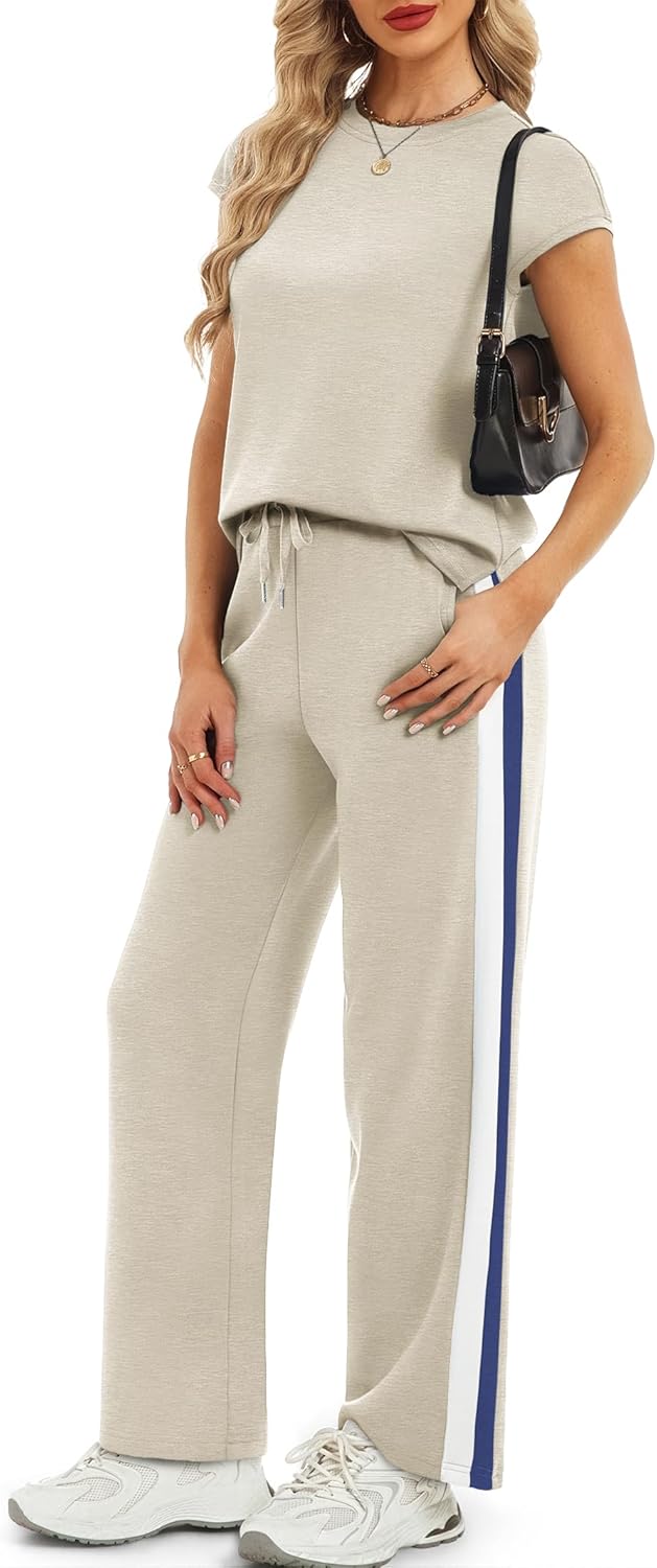 Casly Lamiit 2 Piece Lounge Set for Women 2026 Cap Sleeve Top Wide Leg Pants Sweatsuits Airport Travel Clothing Sets - Image 3