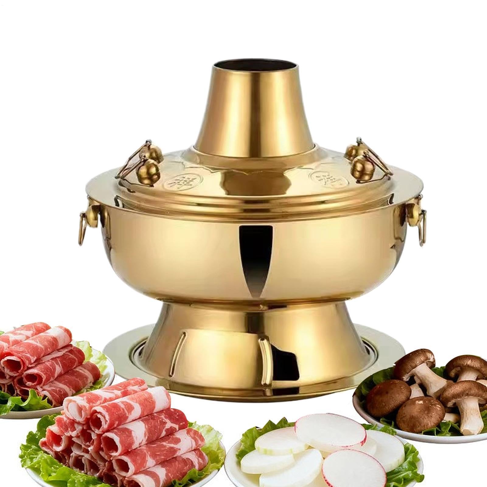 Hot Pot Holzkohle Edelstahl Kochgeschirr mit gleichmäßiger Erwärmung | Outdoor Suppenkocher Für Hausbesitzer Wohnung Familienessen Partys Camping Picknick Restaurant Hochzeitsbankett