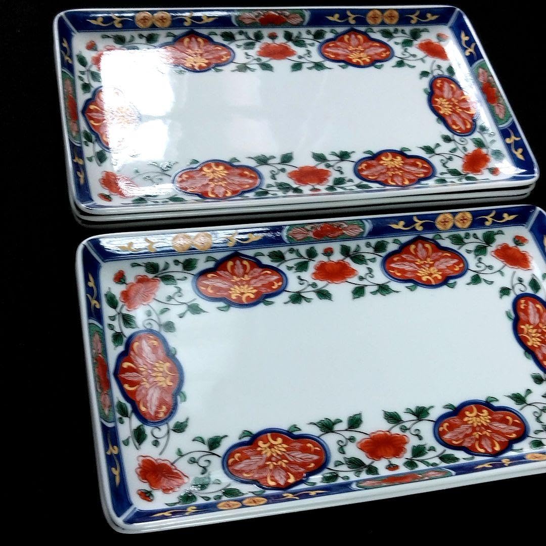 Ryubun Kiln Gold Color Gokushiki Manyo Pottery Plate, Set of 5 Guests, Long Plate, Long Plate, Ryuho