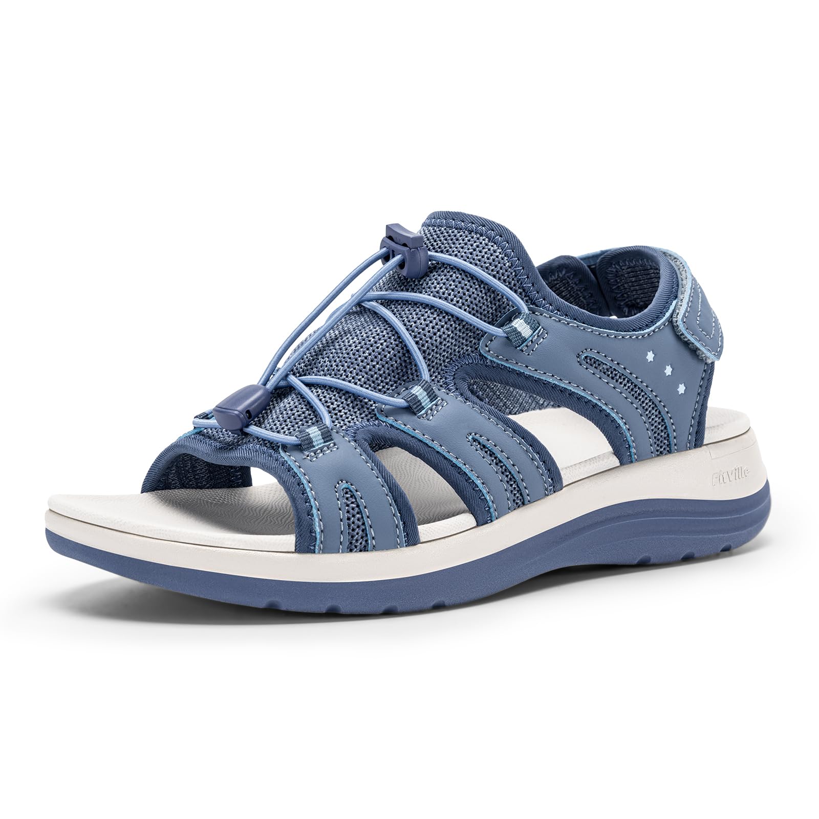 FitVille Sandali Estivi Larghi da Donna Traspiranti e Comodi Sandali Outdoor con Chiusura Elastica con Lacci e Strappo