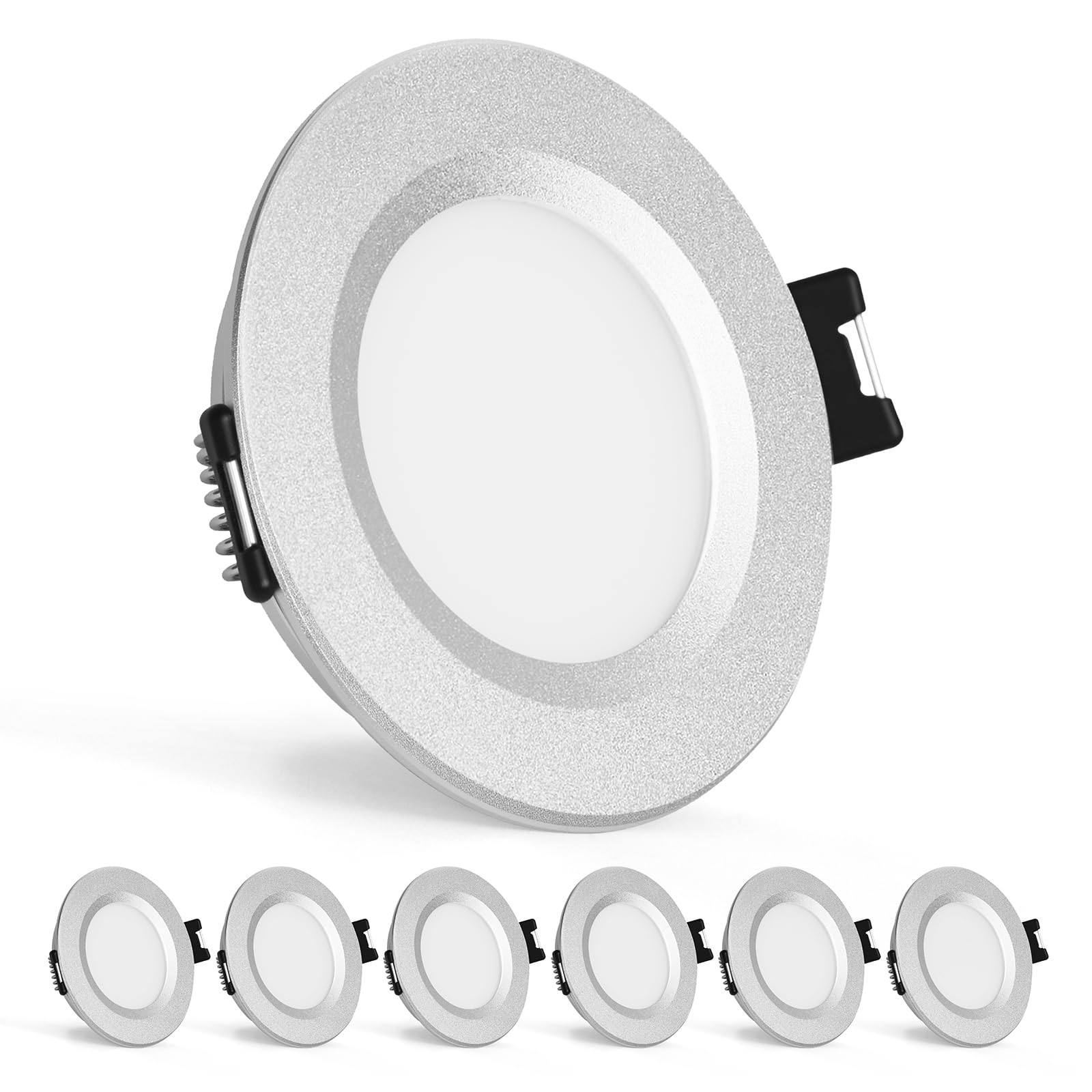 Gr4tec 6er Set LED Einbaustrahler 12V Dimmbar, IP44 Alu LED Spot Warmweiß 3000K 84Ra 3W, Möbeleinbauleuchte Ultra Flach 12mm, Loch 58-62mm, 12V Deckenspots für Wohnwagen Wohnmobil Boot Kleiderschrank