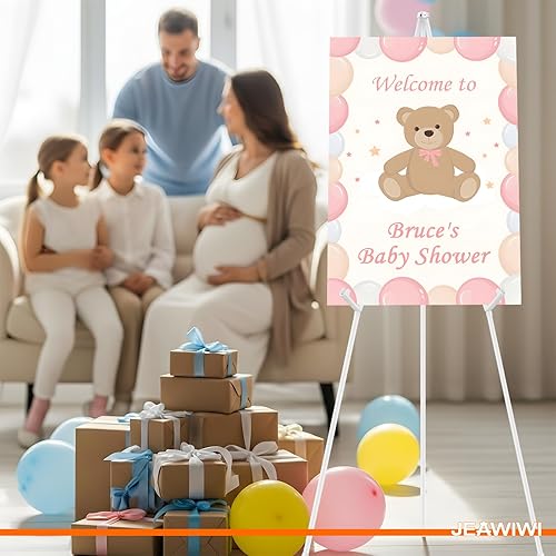 Miniatura 8 de Soporte de caballete blanco de 3 piezas para letrero de boda, 66 pulgadas, ligero, ajustable, soporte de cartel de arte para exhibir letrero