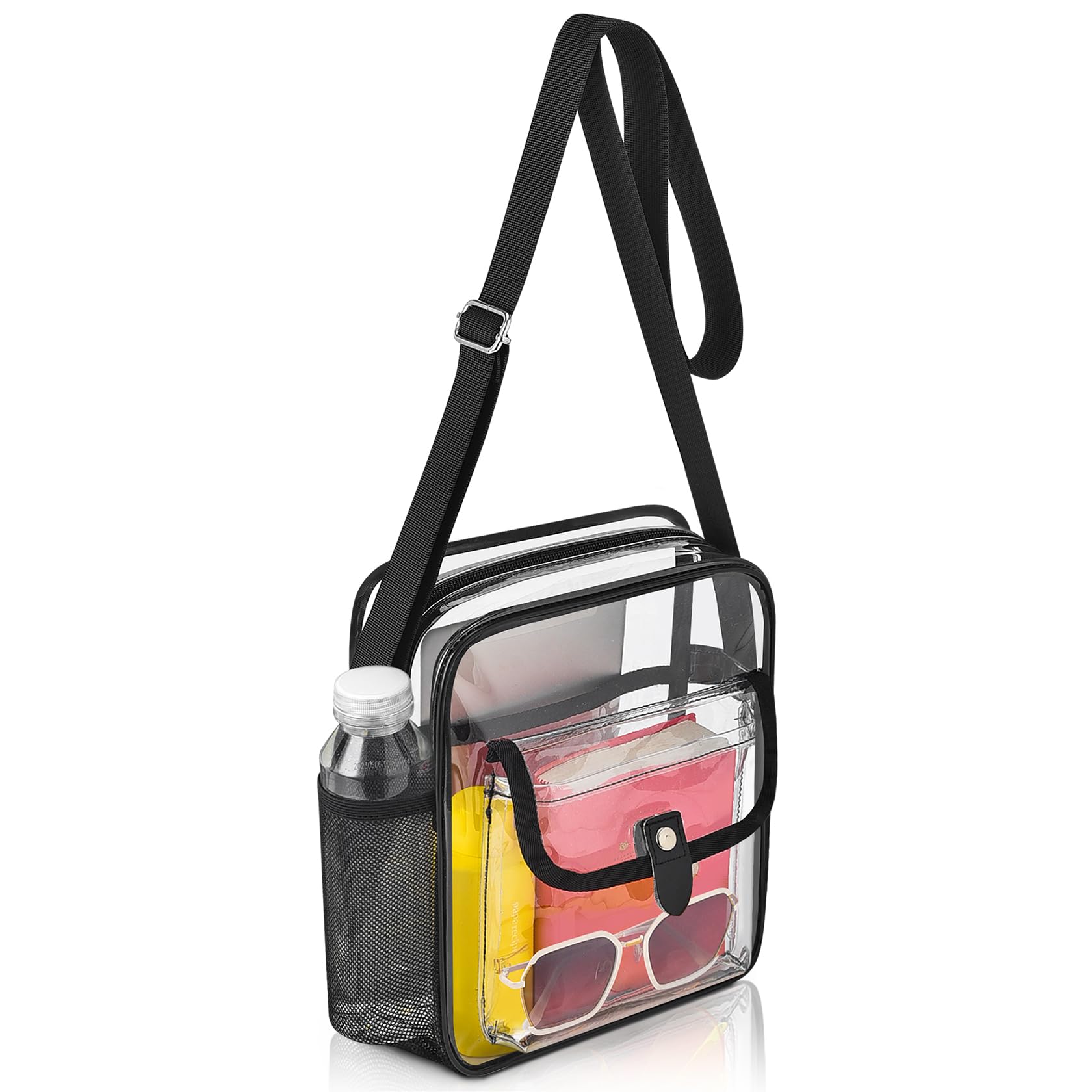 SPODEARS Clear Crossbody Bag for Stadium Events Concerts - Adjustable Shoulder Strap Purse with 1 Bottle Holder