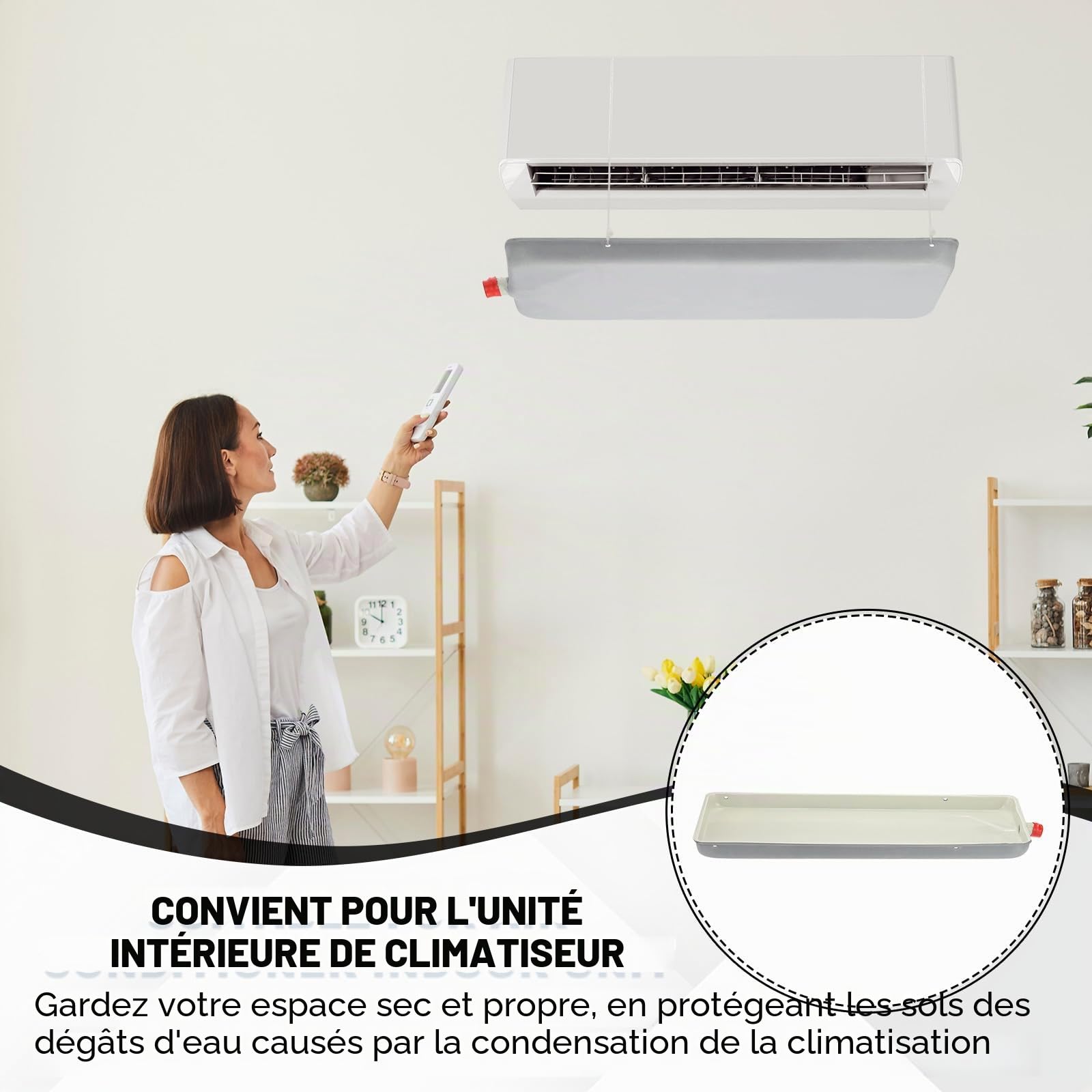 PATIKIL Bac De Recuperation De Condensation Pour Climatiseur, 24 x 9.4 Pouce (61 x 24 cm) Bac De Drainage Universel Portable En Metal Galvanise Avec Trou De Vidange & Tuyau