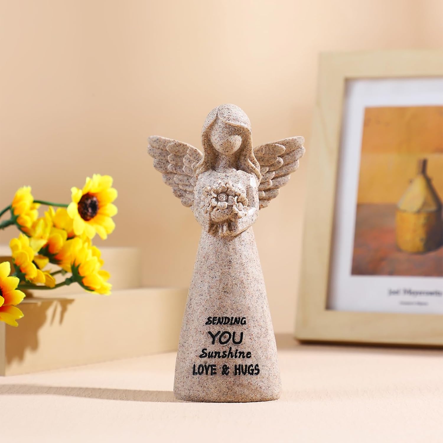 Sunflower Gifts for Women, Get Well Gifts for Women, Thinking of You Gift for Womens, Guardian Angel Statue,Self Care Gift for Womens, Sculpted Hand-Painted Figure (Granite) - Image 3
