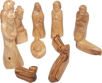 Olive Wood Carved Nativity Set - Medium Size 11 Pieces Set - Tallest 4.5 inches