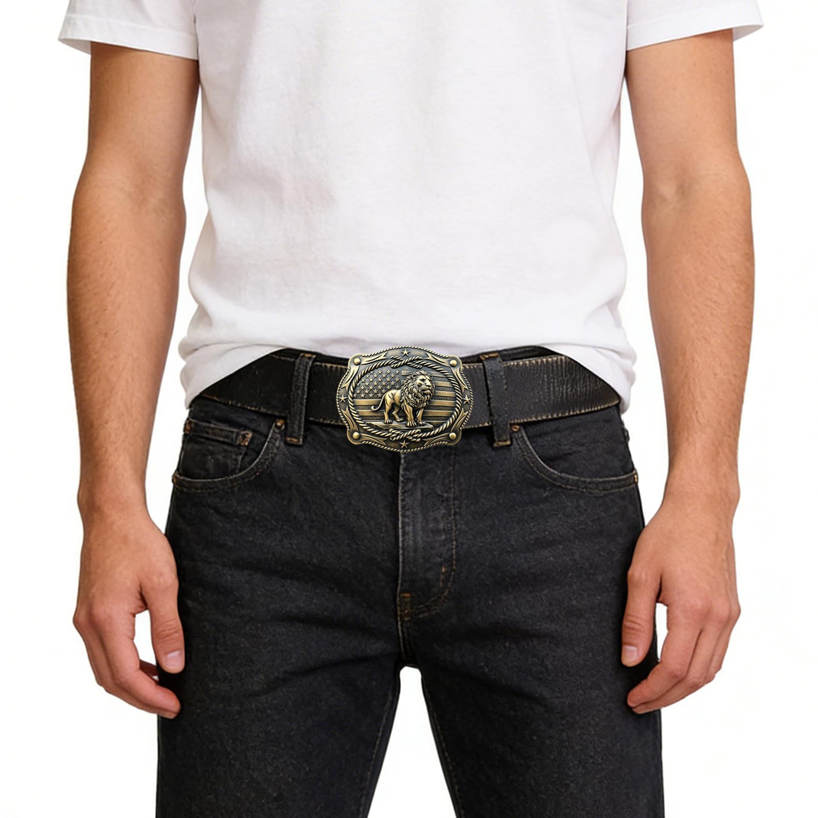 Cintura western per uomo e donna, in vera pelle, da cowboy, con fibbia classica, cintura casual per jeans