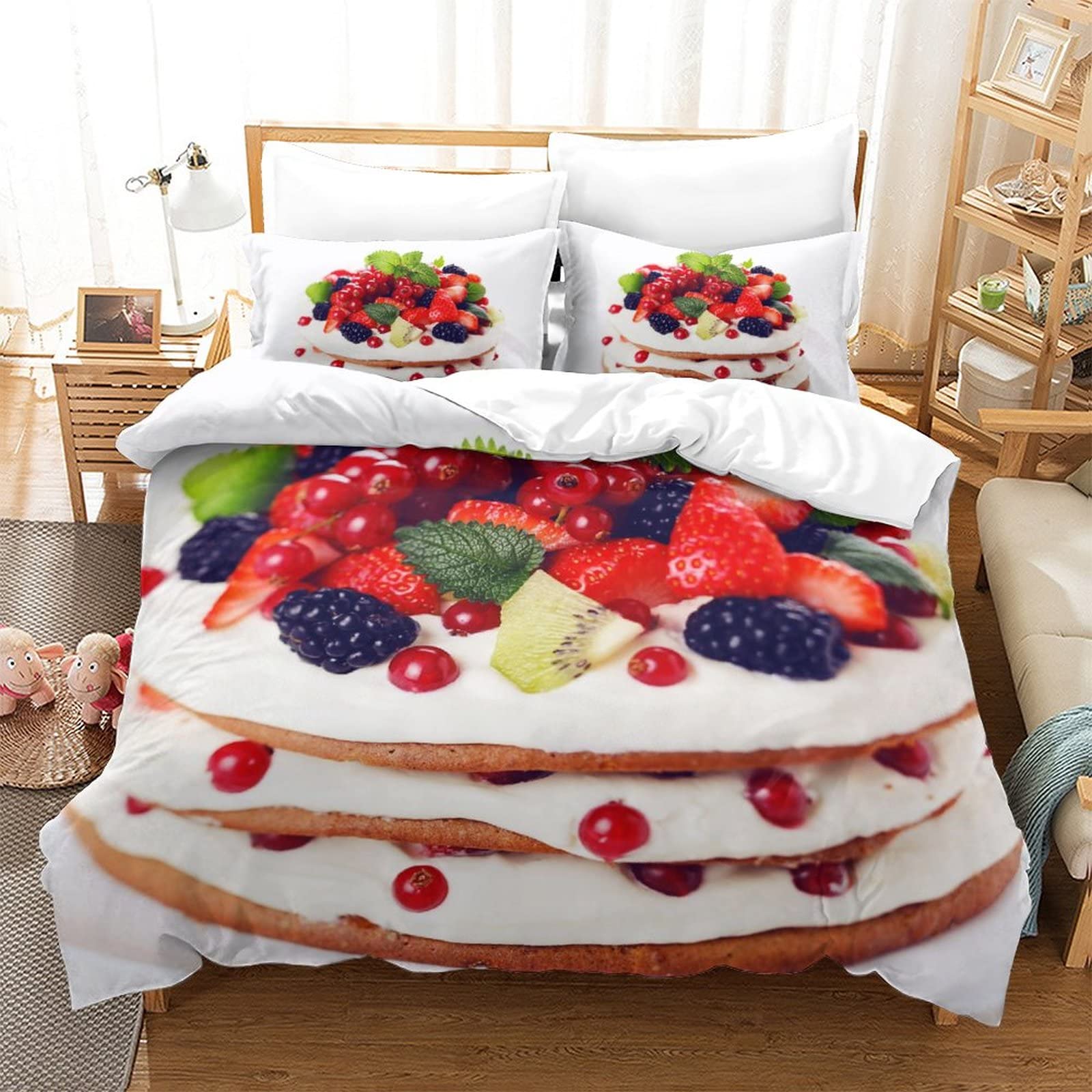 Parure de lit 3 pièces King 220x240 cm avec housse de couette en microfibre imprimée motif Beautiful Cake
