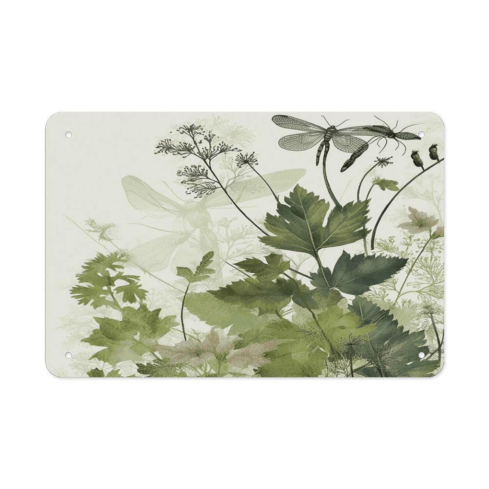 Fekiloot Style Foliage And Herbs With Dragonflies Winged Metal Signs Wall Art Tin Sign