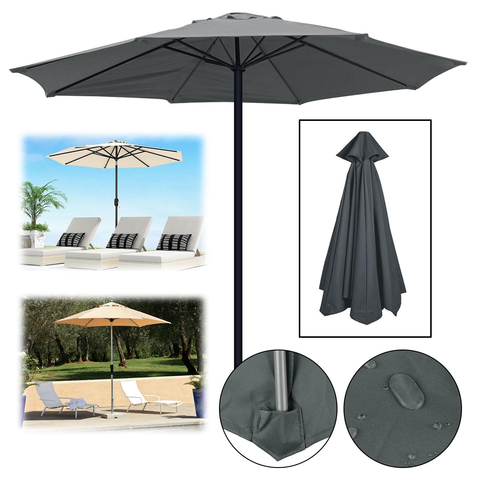 Générique Auvent De Rechange pour Parasol De Terrasse 4.0m Toile De Rechange pour Parasol D'extérieur De 8 Baleines