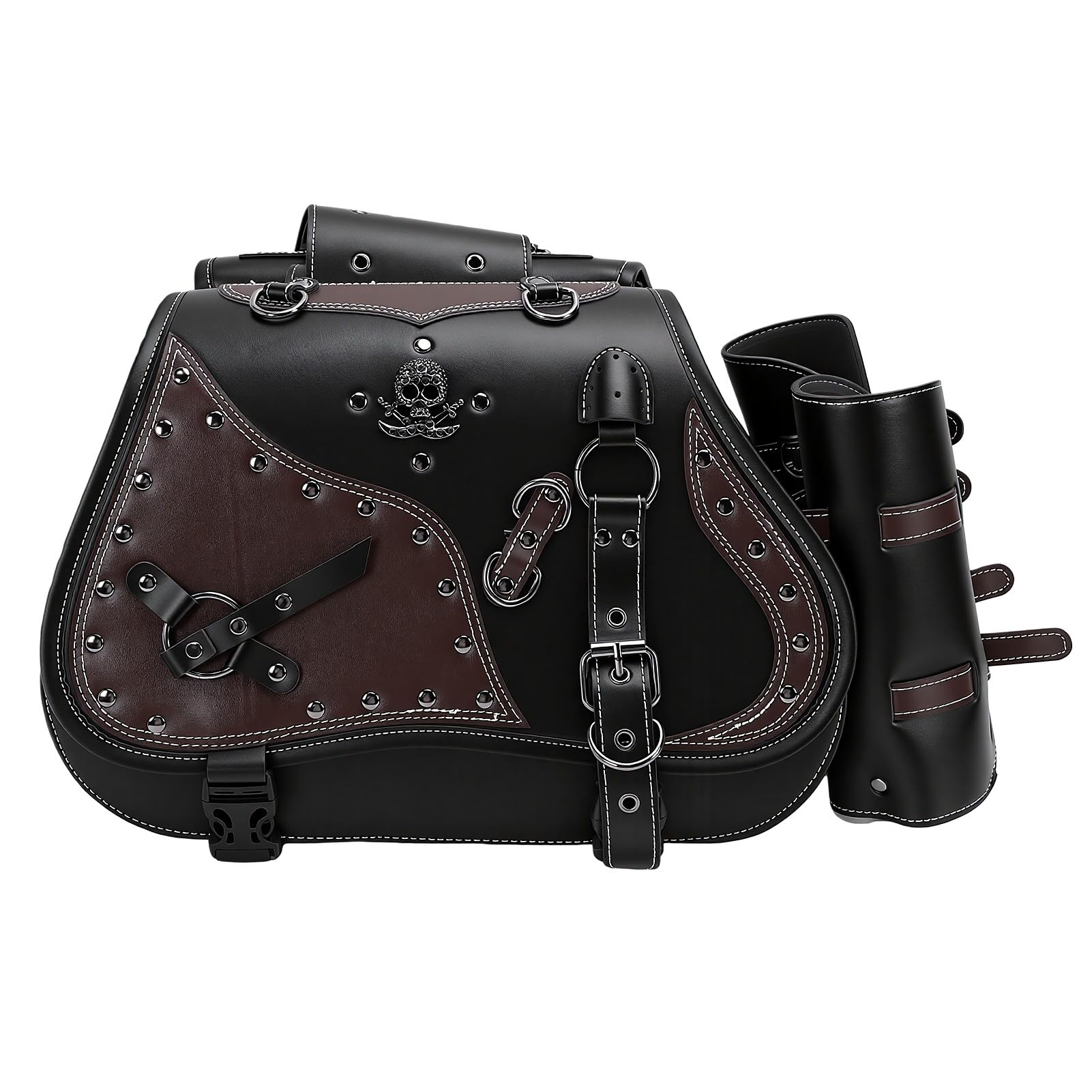 Yctze Uniwersalne Sakwy Motocyklowe 30L PU Skórzane Torby Boczne z klamrą w Kształcie ćwieków do Większości Motocykli Iron Shadow Vulcan