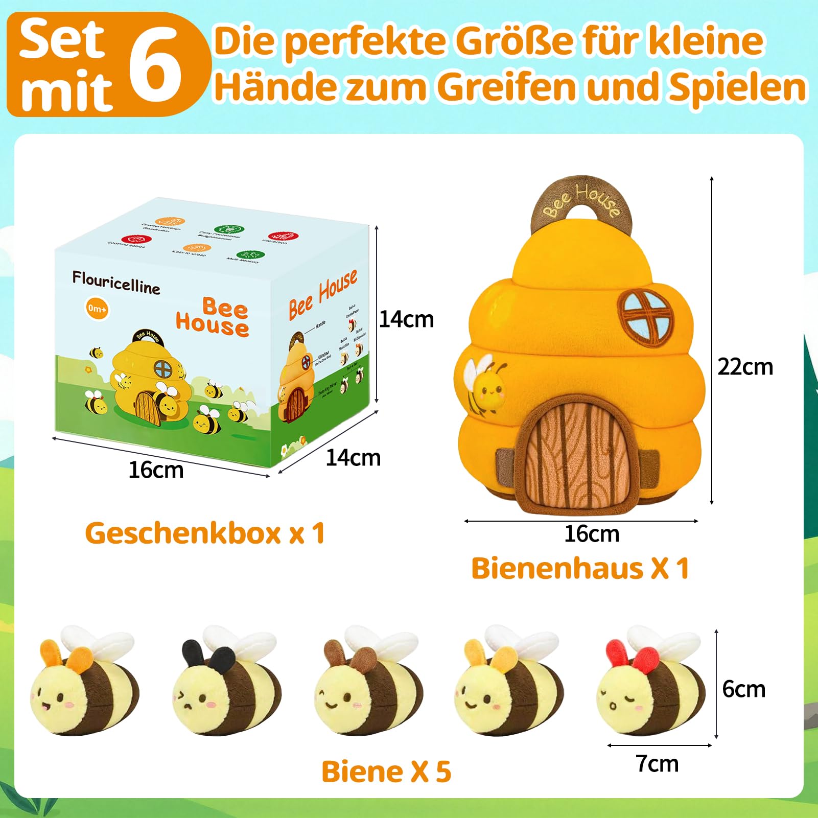 Giocattoli per bambini 6-12 mesi, alveare con 5 api giocattolo, montessori sensoriale giocattolo con musica, sonaglio, specchio, giochi educativi per bambini e giocattoli motorie, regali per bambini 1