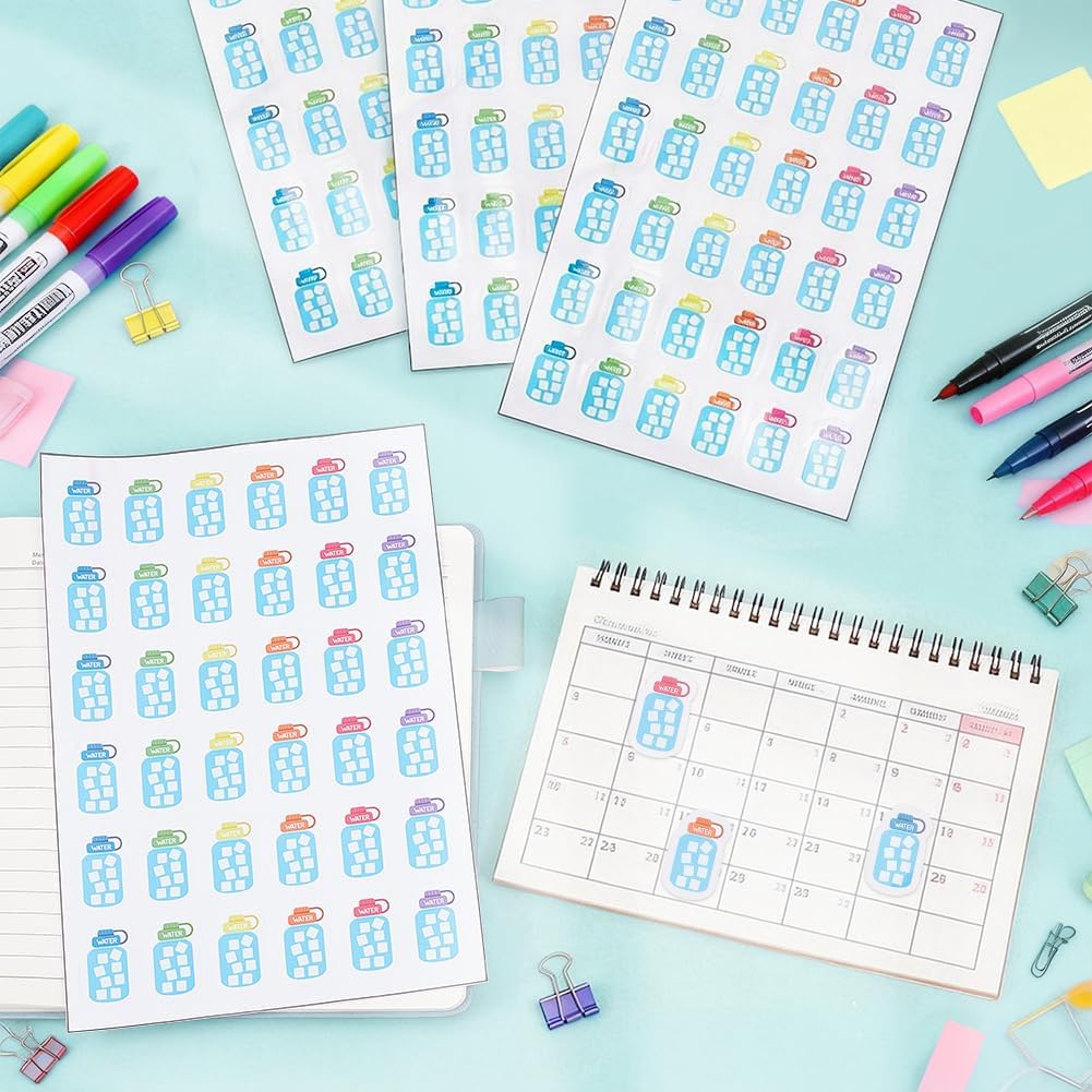 BENECREAT 432pcs Water Tracker Stickers 9.7x6.5inch Hydration Planner Labels Mixed Color Habit Tracking Decals for Daily Water Intake & Fitness Journal