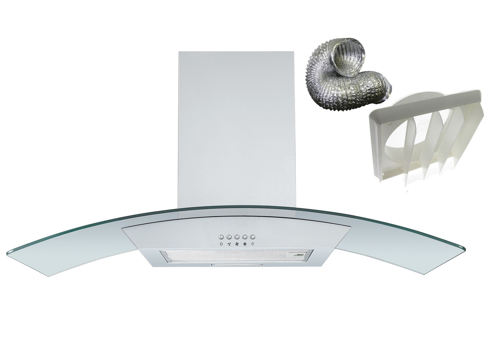 Cookology Curved Glass Chimney Cooker Hood, Wall Mounted Extractor Fan, LED lighting, Adjustable Height (Stainless Steel, 90cm) — view 8