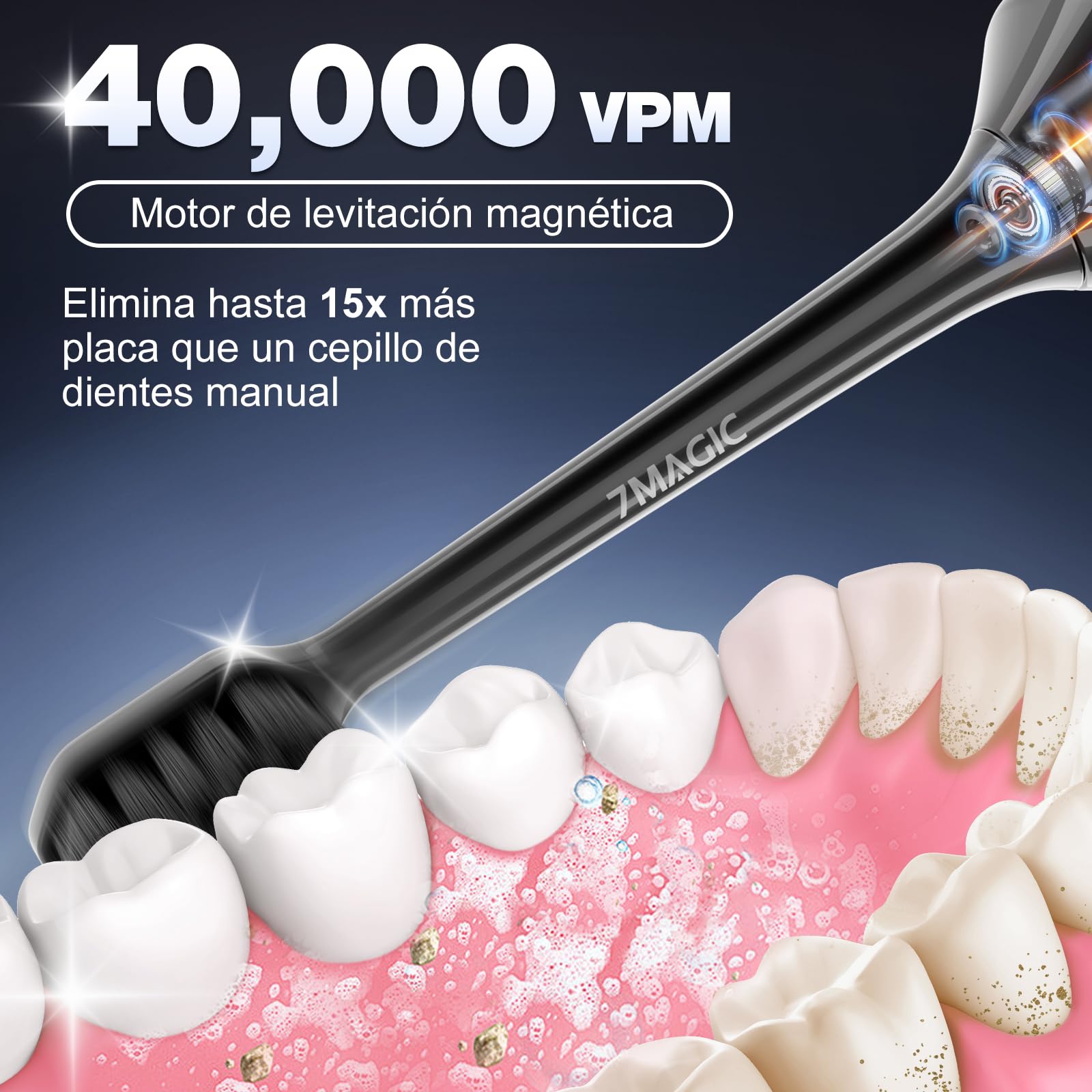 Cepillo de Dientes Eléctrico, Cepillo Electrico, Cepillos de Dientes Eléctricos Sónicos, Cepillo Dientes Electrico - Autonomía 180 Días, 3 Intensidades, 5 Modos, 40000VPM, IPX7, Negro