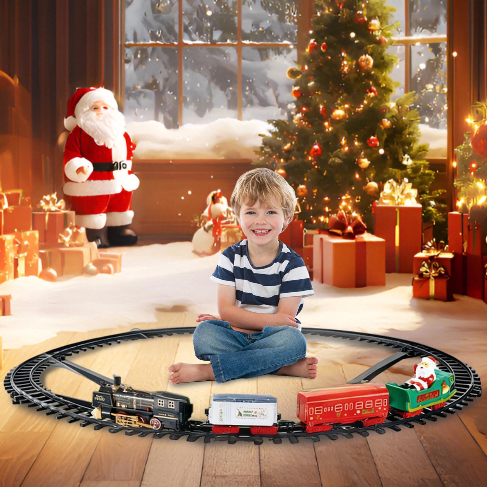 Jorzer Juego de Tren de Navidad Luz y Sonido Árbol de Navidad Festivo Tren Diversión eléctrica Sin árbol Juego de Juguete.