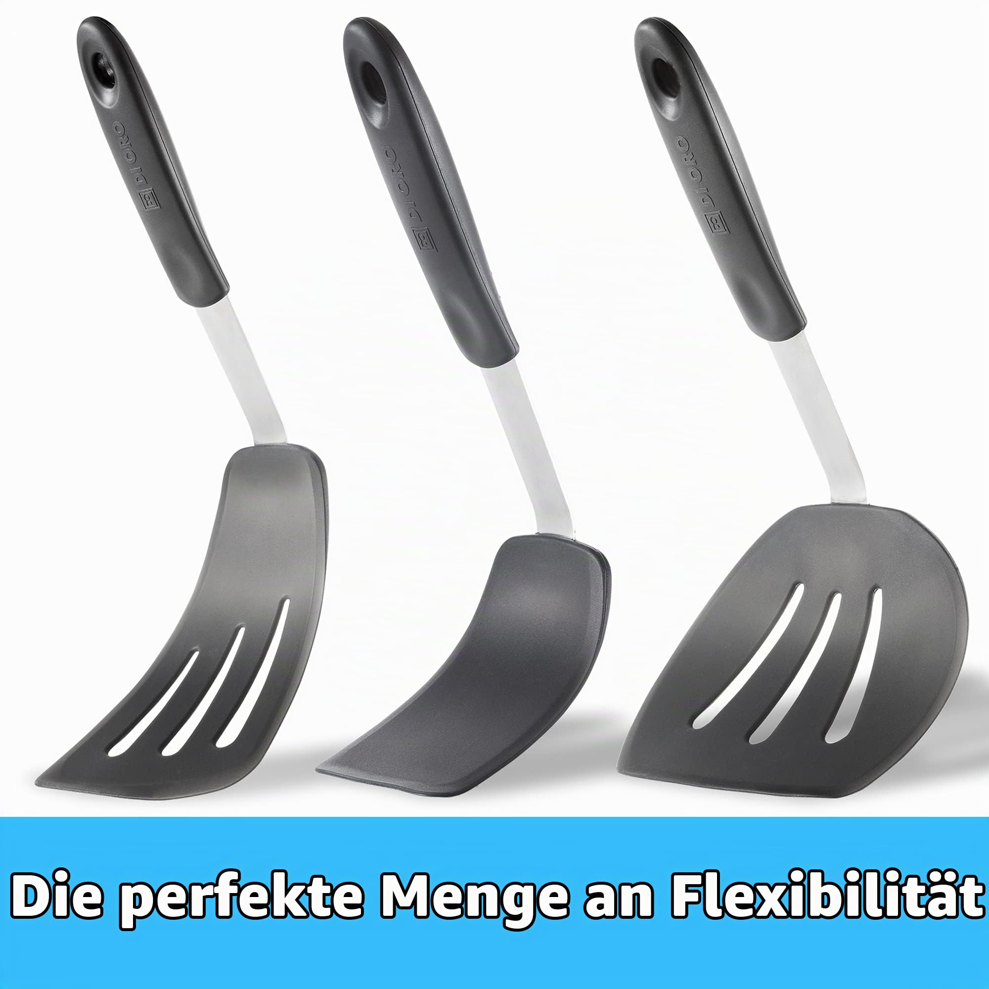 DI ORO Pfannenwender Silikon - 315°C Hitzebeständige Silikonspatel, BPA-frei - Küchenhelfer-Set für beschichtete Pfannen - Spatel für Eier, Crêpes und Burger - Robustes Küchenutensilien-Set (3-Teilig)