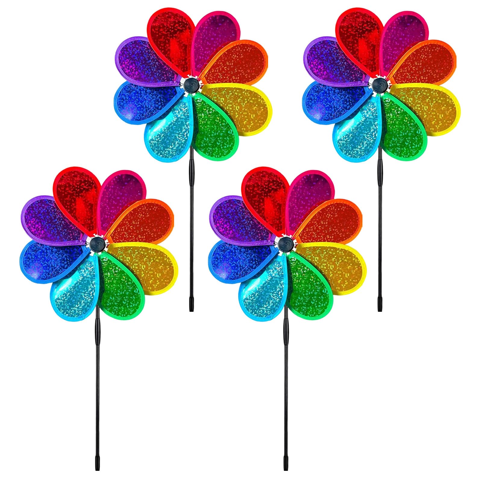 Girandole Spaventa Uccelli, 4 Pezzi Girandole, 30 cm Girandole a Vento, Paillettes a Otto Foglie Girandole da Giardino, Altezza Totale 71 cm, con Punta, per Giardino, Balcone, Prato