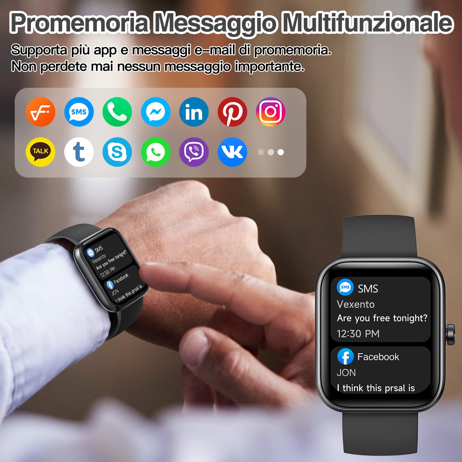 Smartwatch Donna Uomo con Chiamate Bluetooth, 1.83'' Orologio Impermeabile IP68, 110+ Modalità Sportive, Monitoraggio Frequenza Cardiaca SpO2 Sonno, Notifiche WhatsApp, Compatibile con Android iOS BK