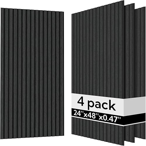 Miniatura 9 de Olanglab Paquete de 4 paneles de pared de madera acústica, paneles de pared de listones de madera con amortiguación de sonido, 23.6 x 47.2 pulgadas,