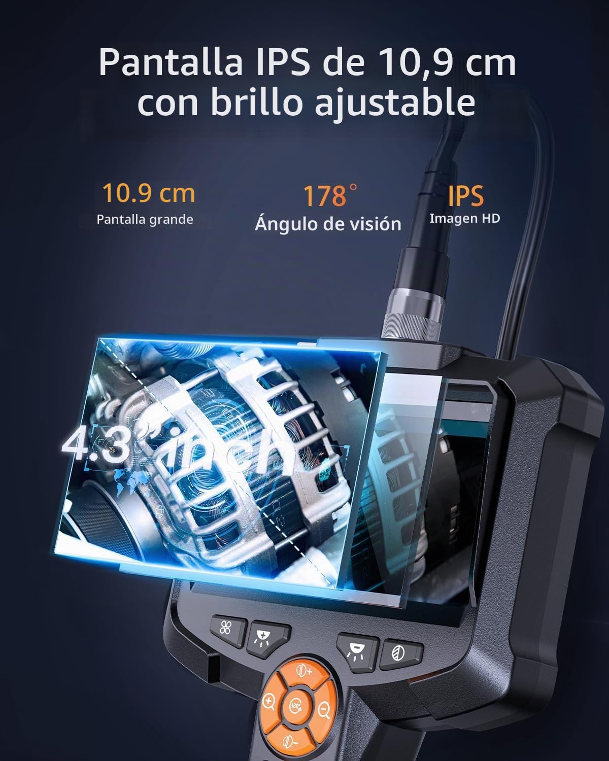 Cámara Endoscópica de Doble Lente, AOPICK 1080P HD 4,3" Pantalla IPS Endoscopio Camara de Inspeccion con 8+1 Luces LED, Camara Inspeccion Tuberias Impermeable IP67, Cable Semi-Rígido de 5M