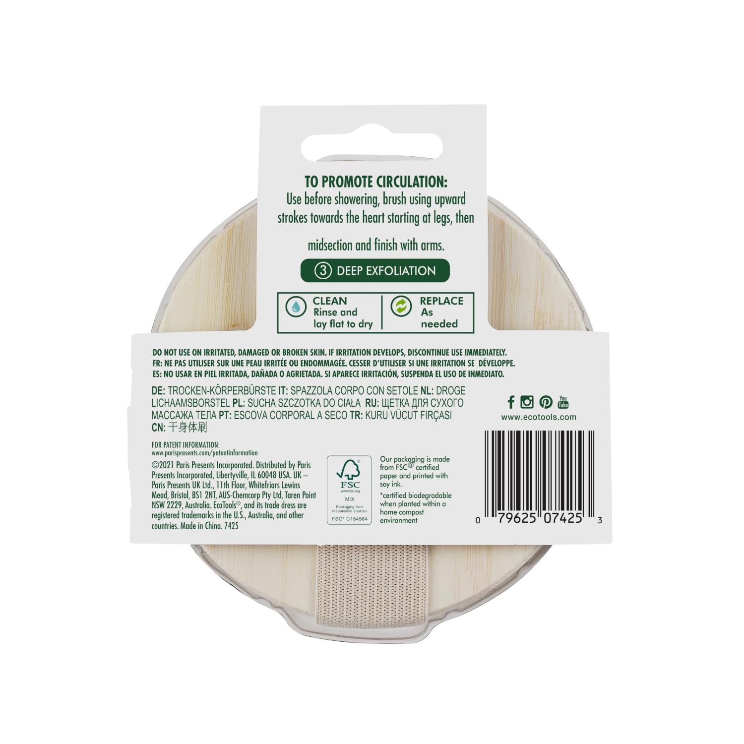 EcoTools Dry Body Brush, Cruelty-Free Bristles Exfoliate & Smooth Skin, Dry Brushing Removes Flaky Skin, May Help Improve Circulation & Tone, Eco-Friendly Skincare Tool, Vegan & Cruelty-Free, 1 Count