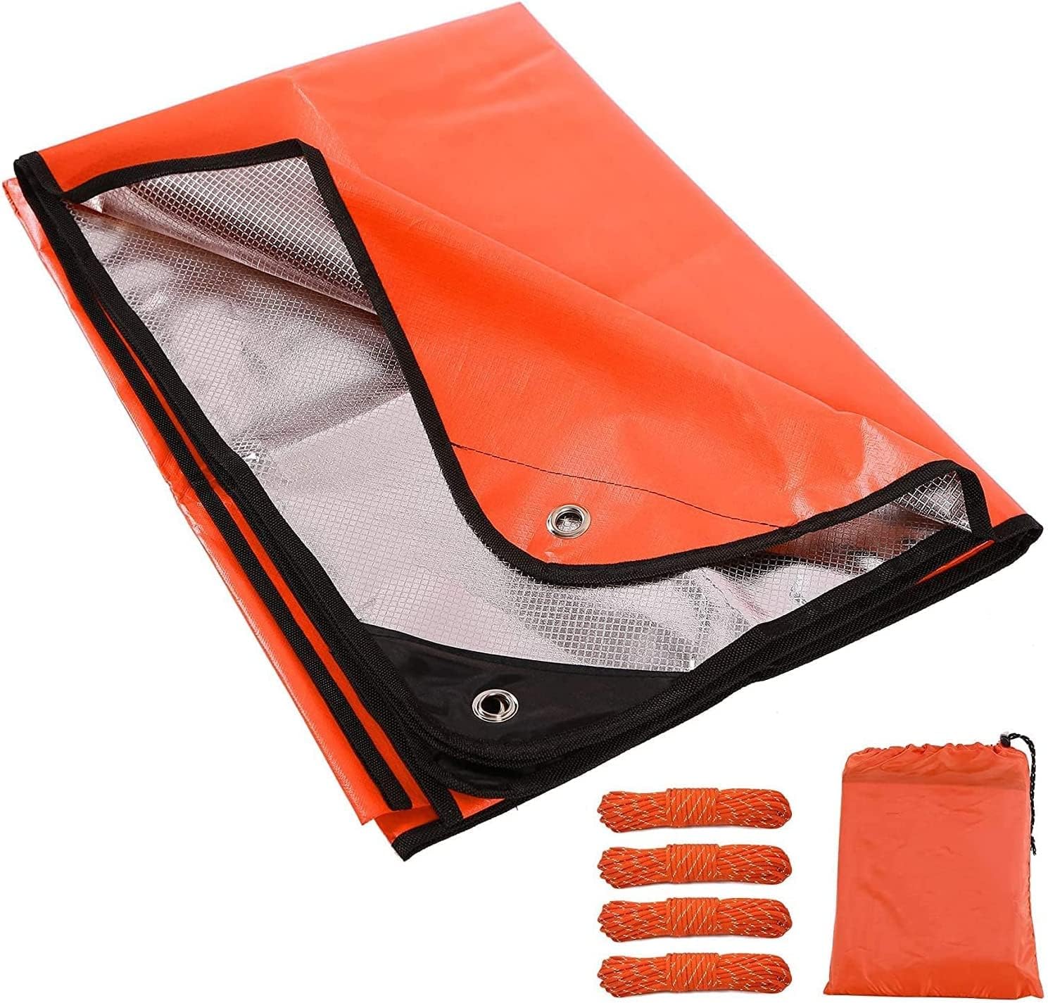 REDCAMPEmergency Survival Blankets Reusable, Heavy Duty Large Waterproof Space Blankets, Multipurpose Reflective Insulated Tarp All Weather Blankets for Camping Hiking, Orange