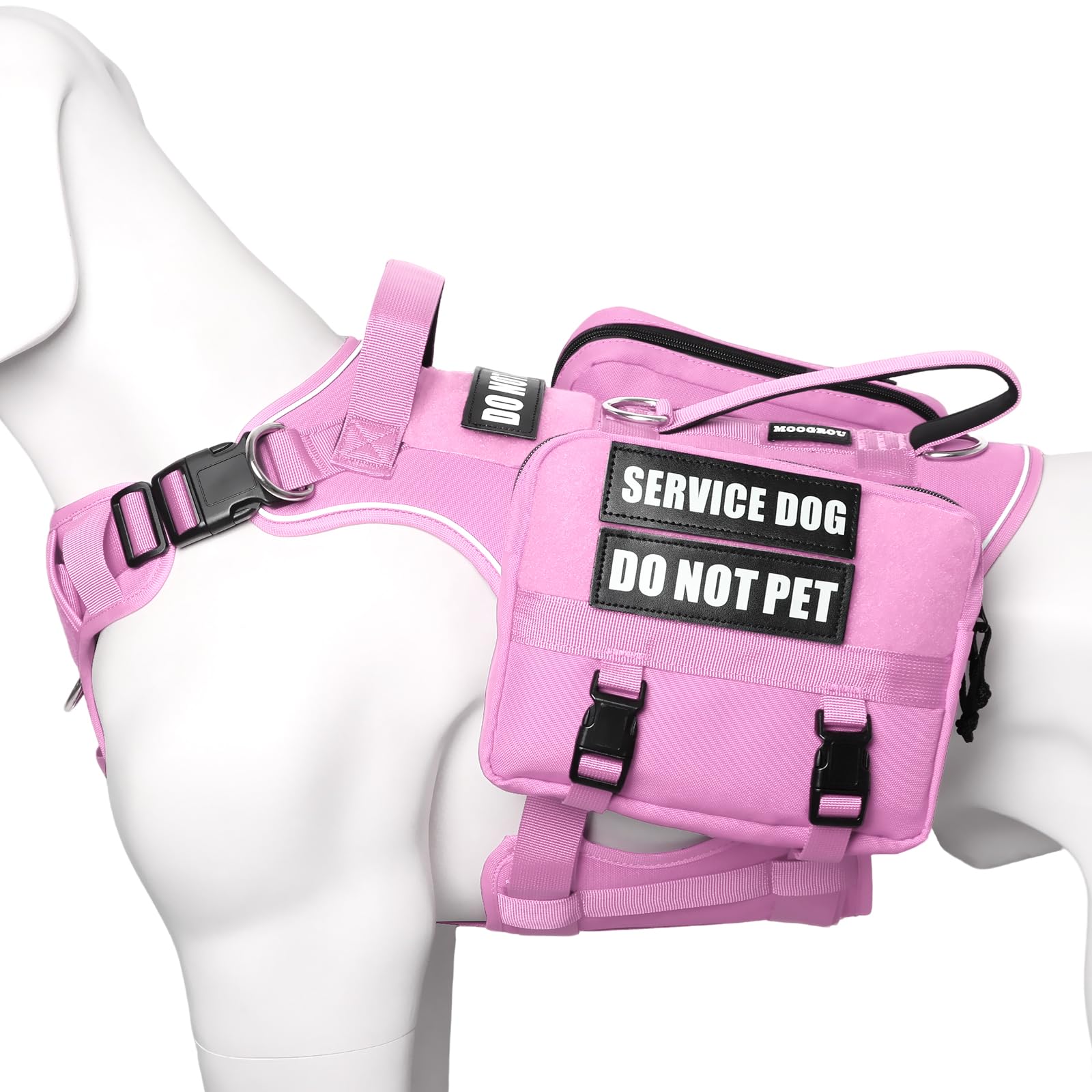 MOOGROU Service Dog Vest with Pockets,Large Dog Harness and Removable Backpack for Training Hiking,Pet Vest with Handle&Molle System for Patches,Pink L