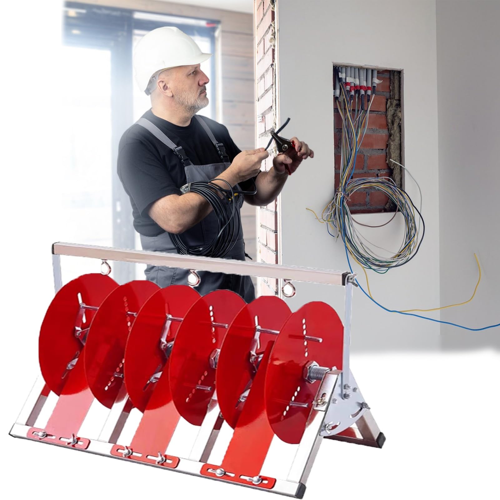 Soporte para carretes de cable de acero inoxidable con estante portátil triple