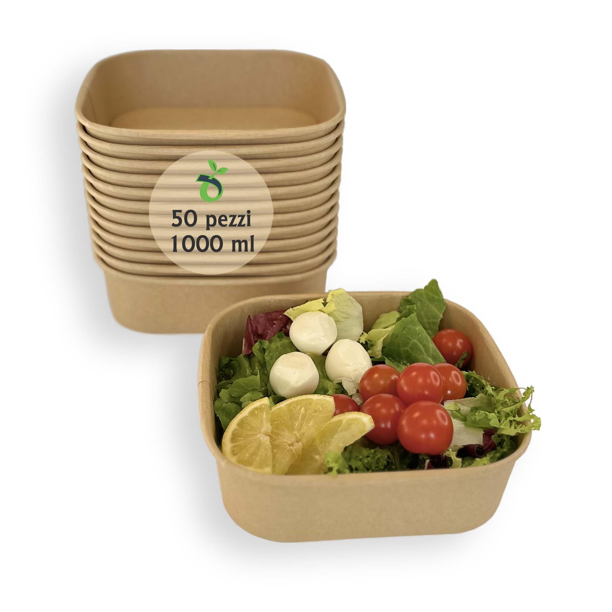 Salatiera Quadrata Carta Kraft 1000 ml 50 Pezzi Contenitori Monouso per Insalate Poke Bowl