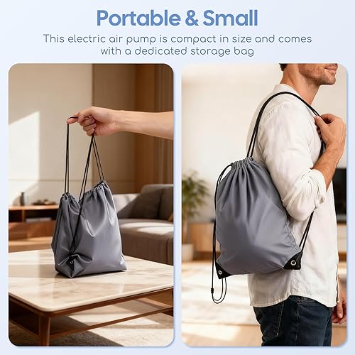Miniatura 6 de Bomba de aire eléctrica, bomba de colchón de aire portátil de 4 boquillas con bolsa de almacenamiento, infladordeflador de llenado rápido para