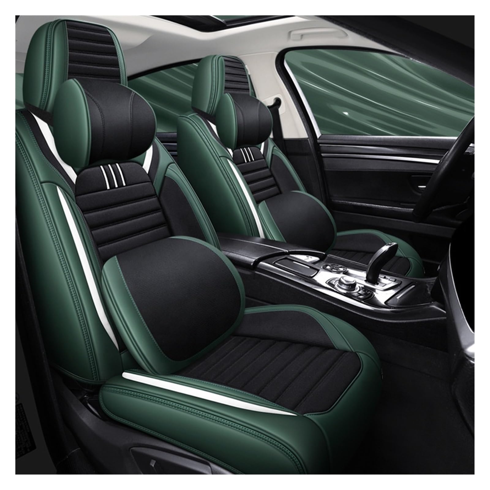 Funda Asiento Coche Fundas Para Asientos Coche Para Mitsubishi Todos Los Modelos Para Outlander Para Pajero Para Grandis Para ASX Para Pajero(VERDE NEGRO)