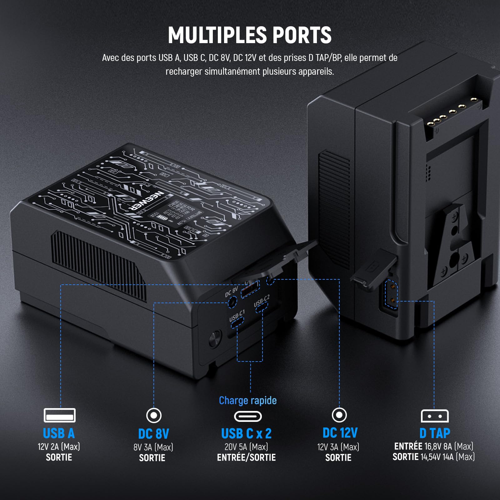 NEEWER Batterie Mini V Mount,Contrôle App,6800mAh,99Wh,100W,PD,Charge Rapide,avec écran OLED & Chiffon Nettoyage,Alimentation de Secour Compatible avec BMPCC 4K & 6K,Caméra,Moniteur,Lampe Vidéo,PS099S