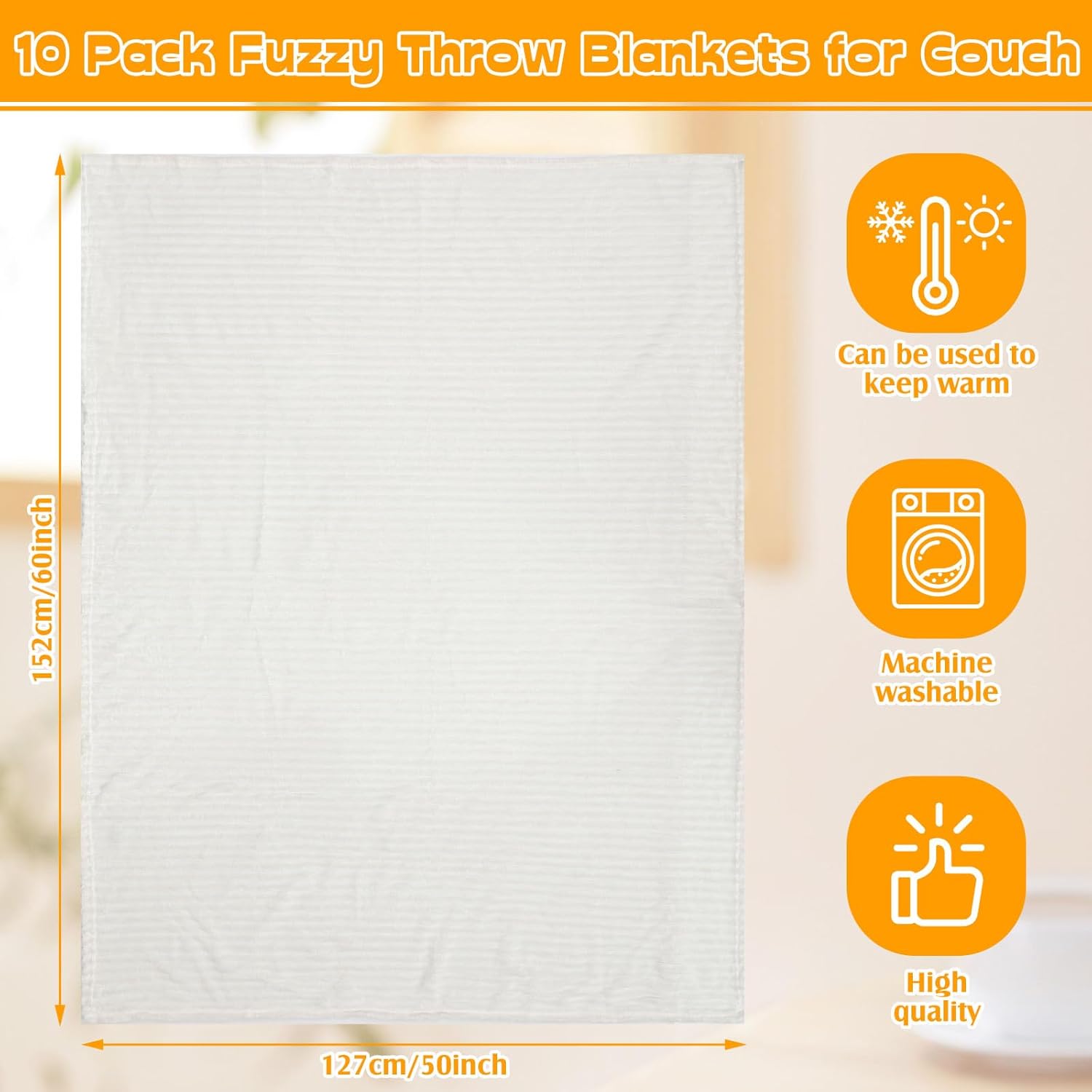 Buryeah 50 x 60 Inches Fleece Throw Blanket Soft Cute Warm Plush Flannel Fluffy Blankets for Sofa Couch Bed Seasons Employee Appreciation Gifts Bulk(White, Beige,10 Pack) - Image 2