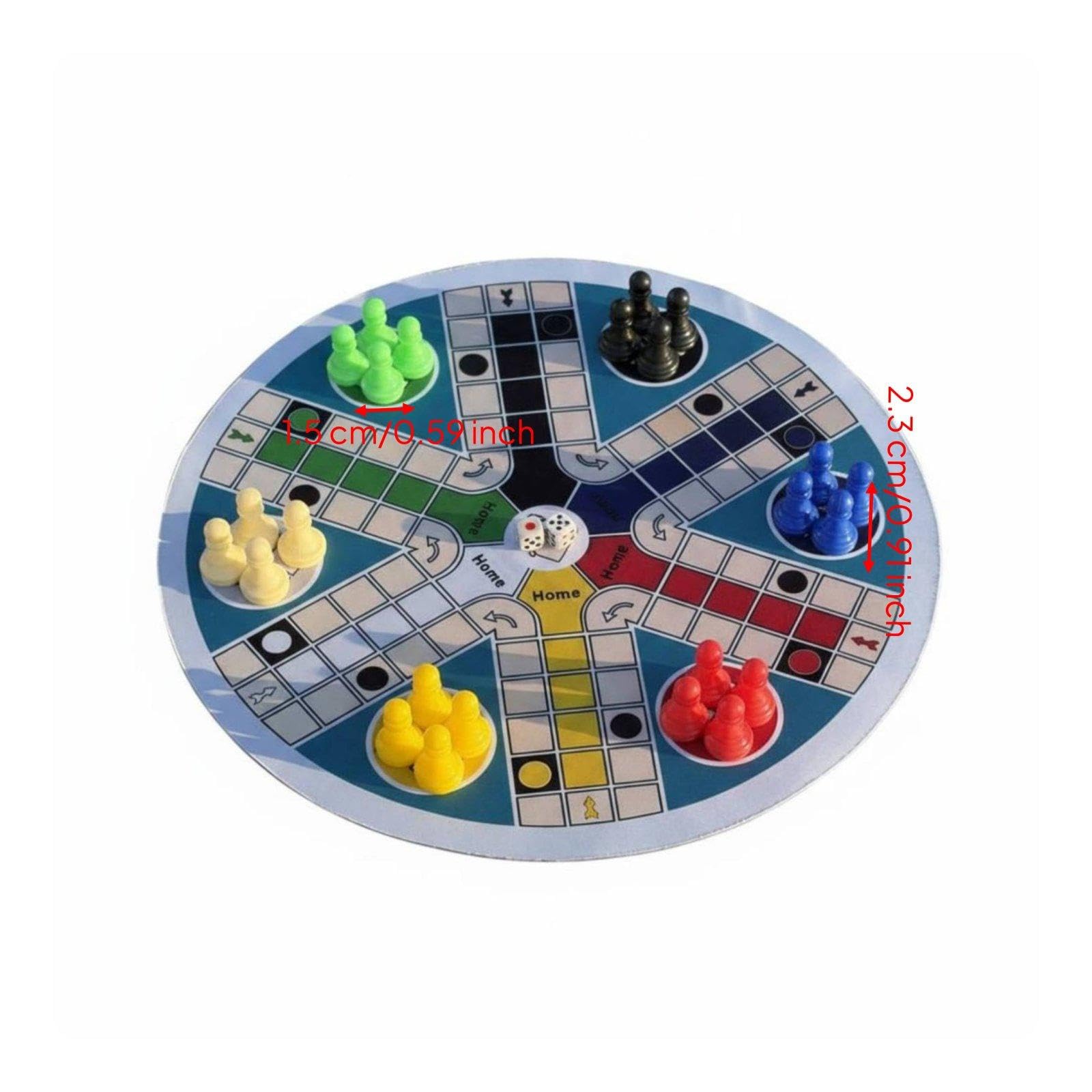 Jeu de Ludo 5 Pièces, Plateau Rond, Course de Dés, Jeu de Société, Jeu Familial avec Surface En Tissu Antidérapant, Pliable pour Les, Les, 6 pièces
