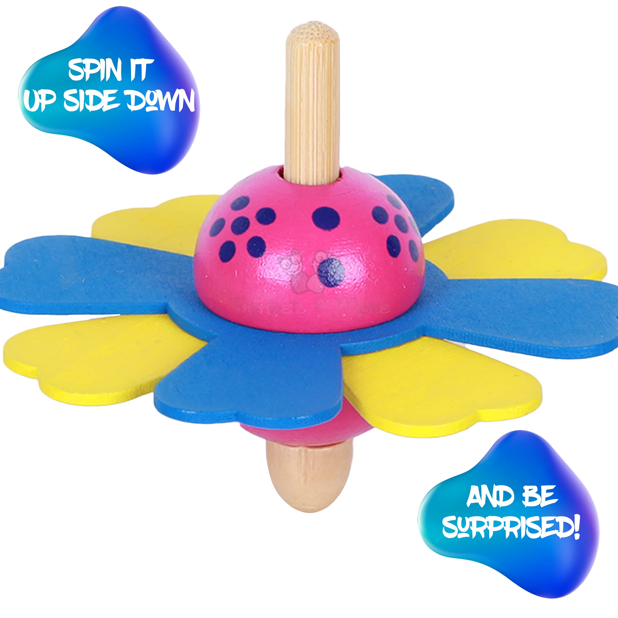 Trinkets & More® Spinning Tops for Kids Toddlers 3+ (Flower Theme Pack of 3) 1