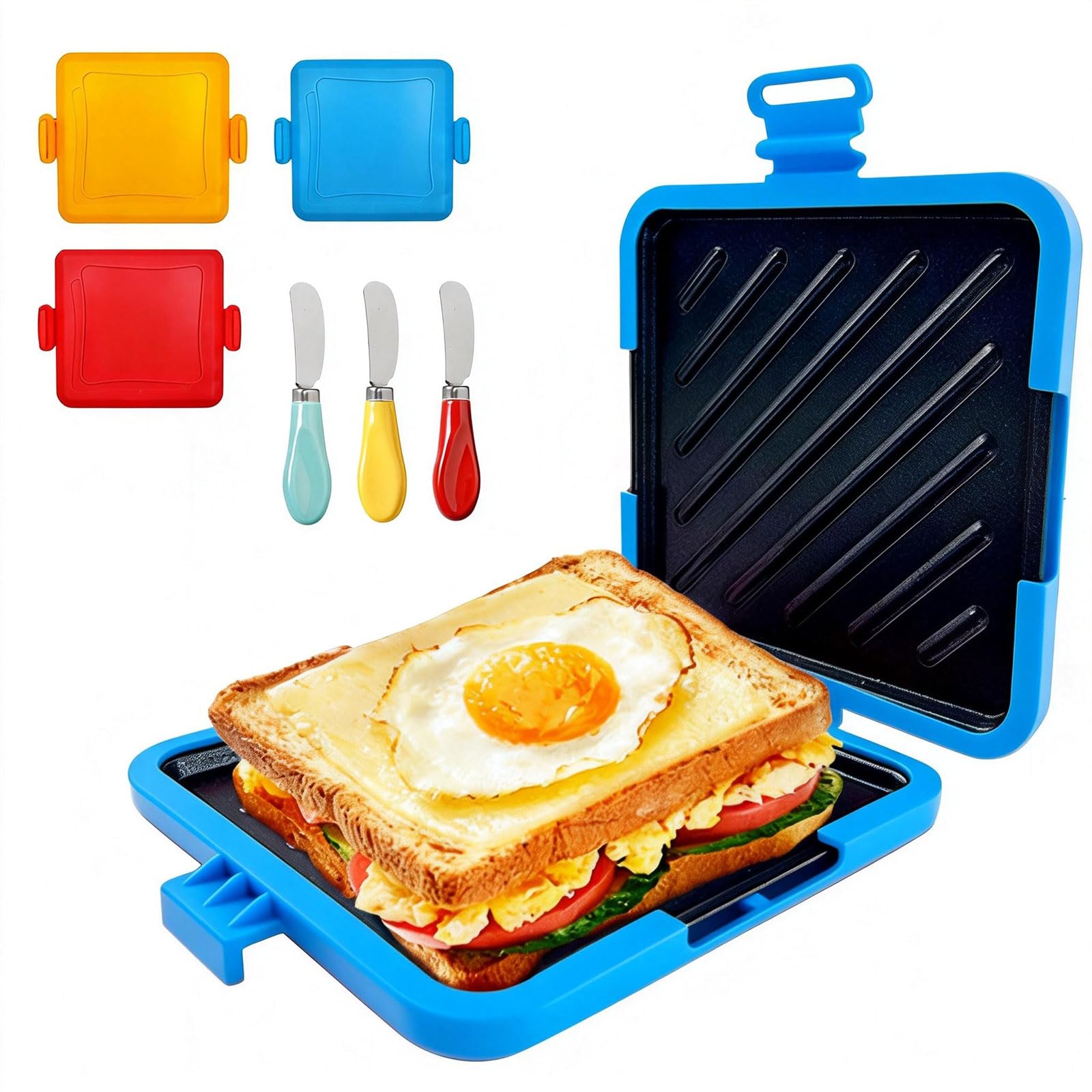 Microwave Toastie Sandwich Maker with Butter Knife, Microwave Toaster, Sandwich Maker, Panini Maker,Dishwasher Safe Design No Electricity Needed Fast Cooking for Travel Friendly/Office/Home (Blue)-image-31