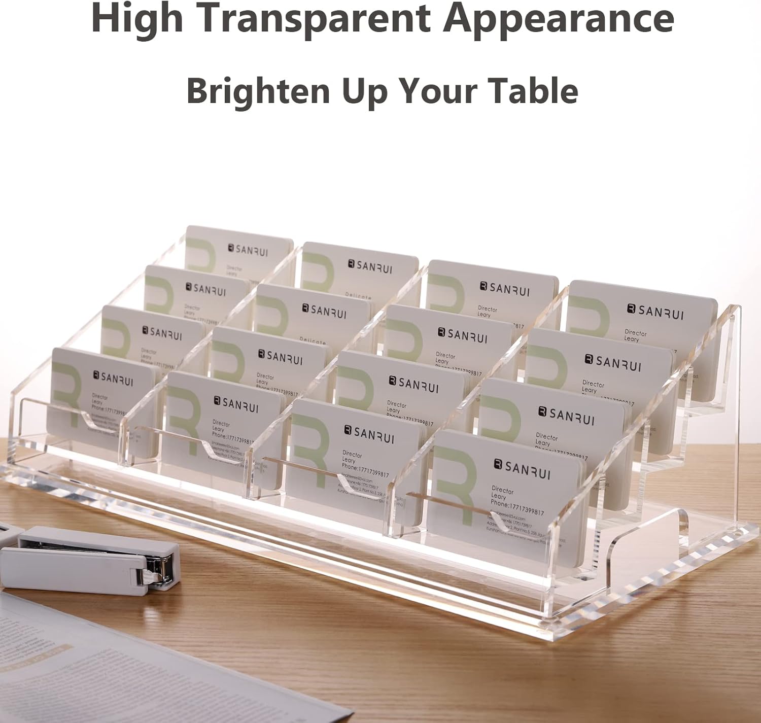 YUXUN Acrylic Business Card Holder for Desk-4 Tiers 16 Slots, Business Card Holder Case, Clear Multiple Cards Display Stand for Office Supplies Home School