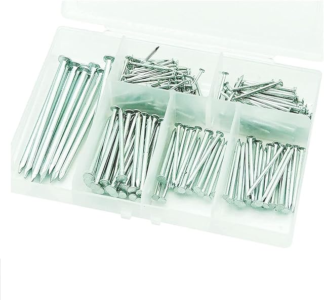 Assorted Nails 250pk - Flat Head Multi-Purpose Nails Set - Wood, DIY, Garden, Crafts, Fencing & Framing - 6 Assorted Sizes Zinc Plated Nail