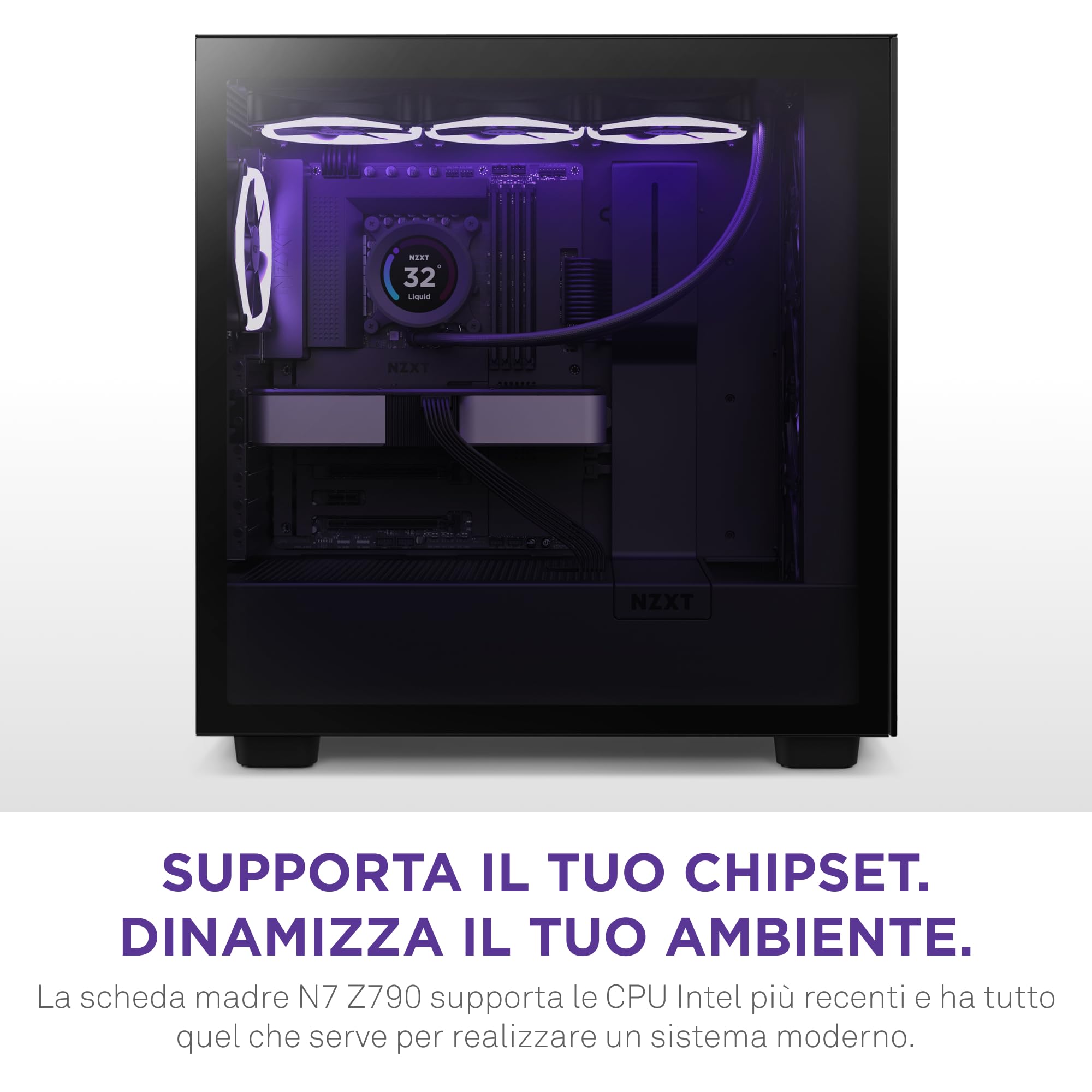 NZXT Scheda madre N7 Z790 - N7-Z79XT-W1 - chipset Intel Z790 (supporta CPU di 12a 13a e 14a generazione) - Scheda madre ATX Gaming - Schermo I/O integrato - connettività WiFi 6E - Bluetooth - Nero