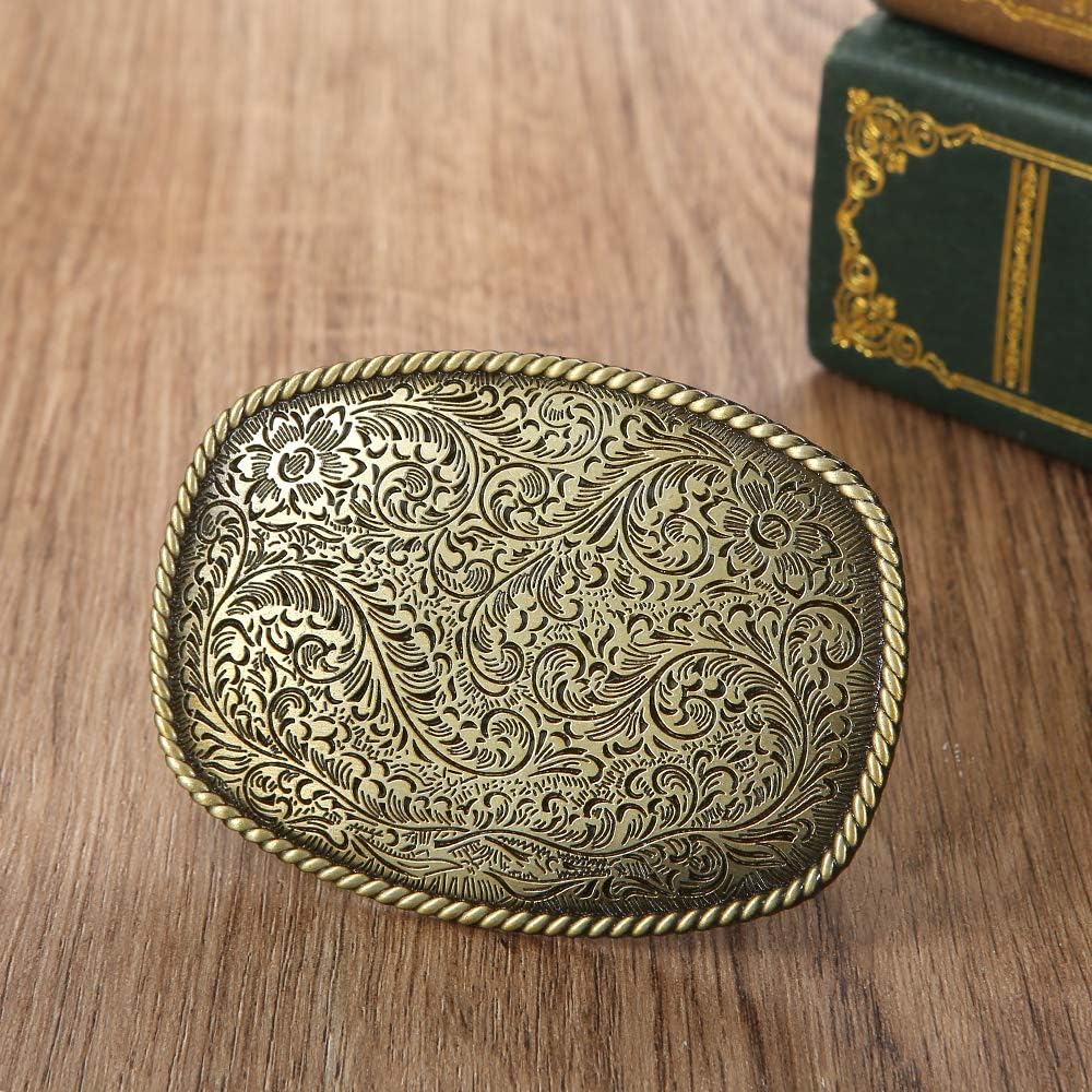 KDG Western Cowboy Belt Buckles Antique Copper Large Custom Belt Buckles Engraved Floral with Rope Edge Novelty Buckles - Image 5