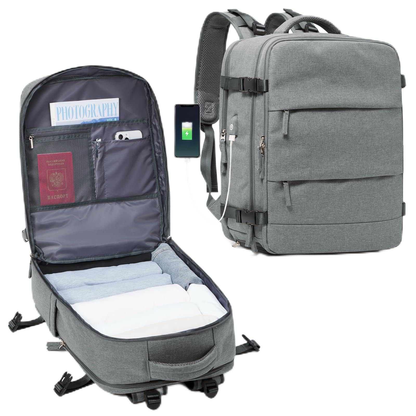 SZLX Zaino da viaggio grande da donna da viaggio zaino da escursionismo sportivo da esterno impermeabile zaino da scuola casual laptop da 14 pollici con porta di ricarica USB scomparto per scarpe